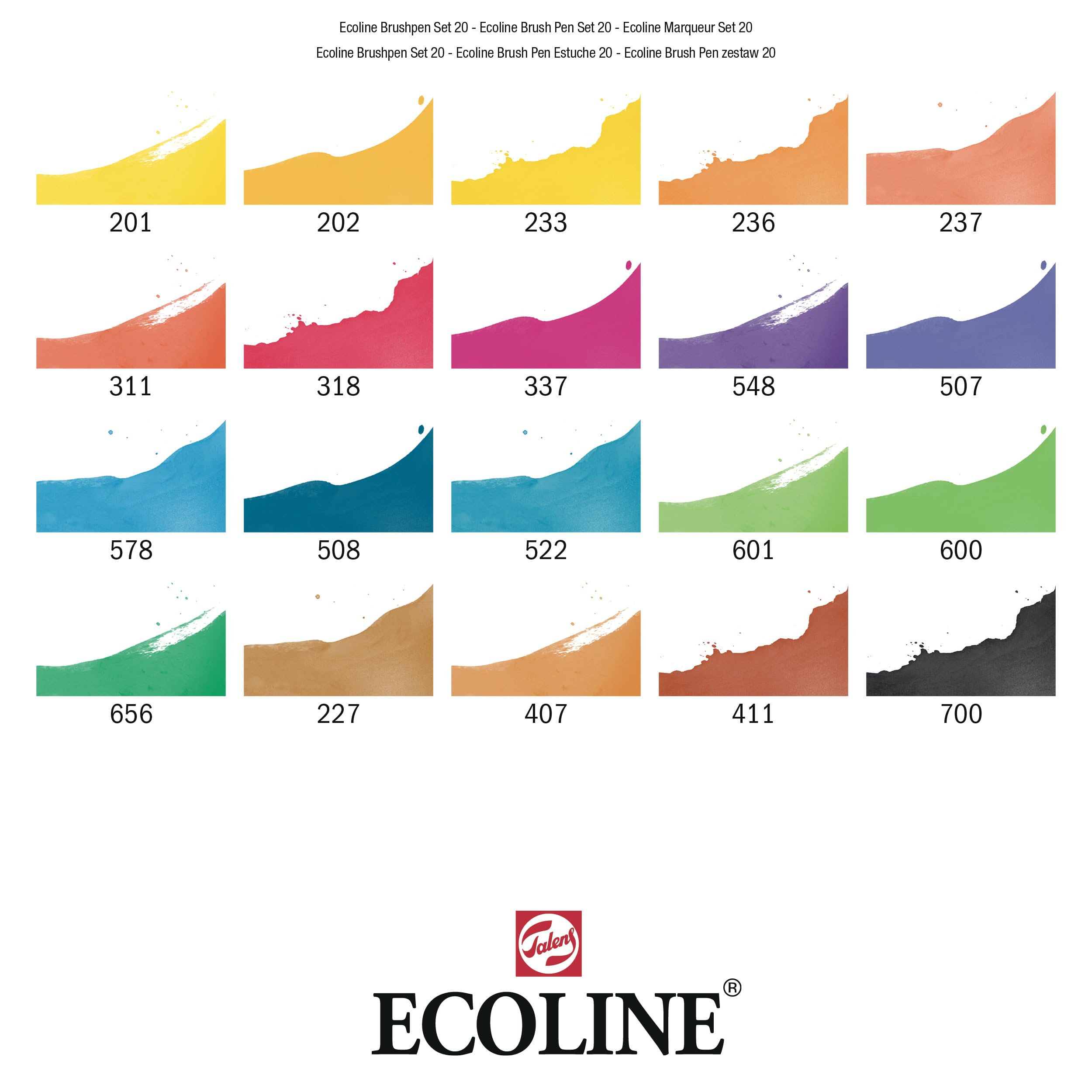 Ecoline Brush Pen Set de 20 marqueurs pointe feutre - Teintes de base | Marqueurs à dégrader pour lettering, dessin & journaling