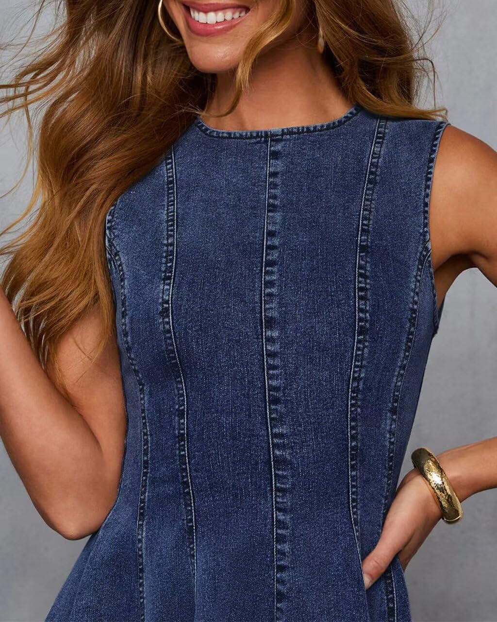 KDF Denim Dress for Women Sleeveless Babydoll Tank Jean Dress Slim Fit A-Line Summer Dresses for Women 2025 - Image 5
