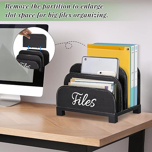 Miniatura 3 de Anwelynd Organizador de archivos de escritorio 4 ranuras de madera para documentos, cartas, sobres, correo, carpeta de papel, soporte