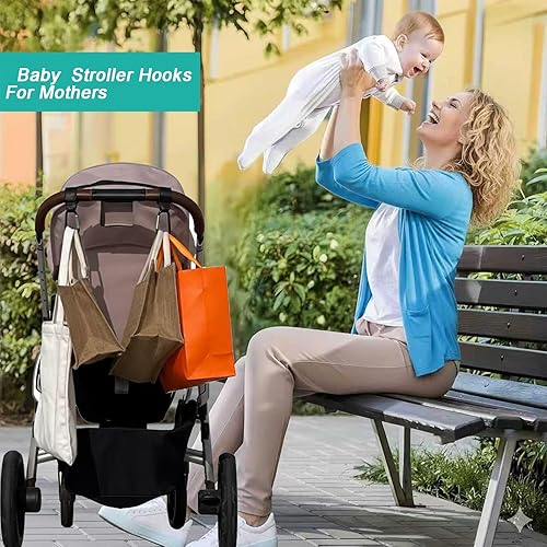 Miniatura 2 de Ganchos para cochecito con soportes de silicona para botellas, paquete de 2 clips de mosquetón de aluminio resistentes y 2 agarres universales de