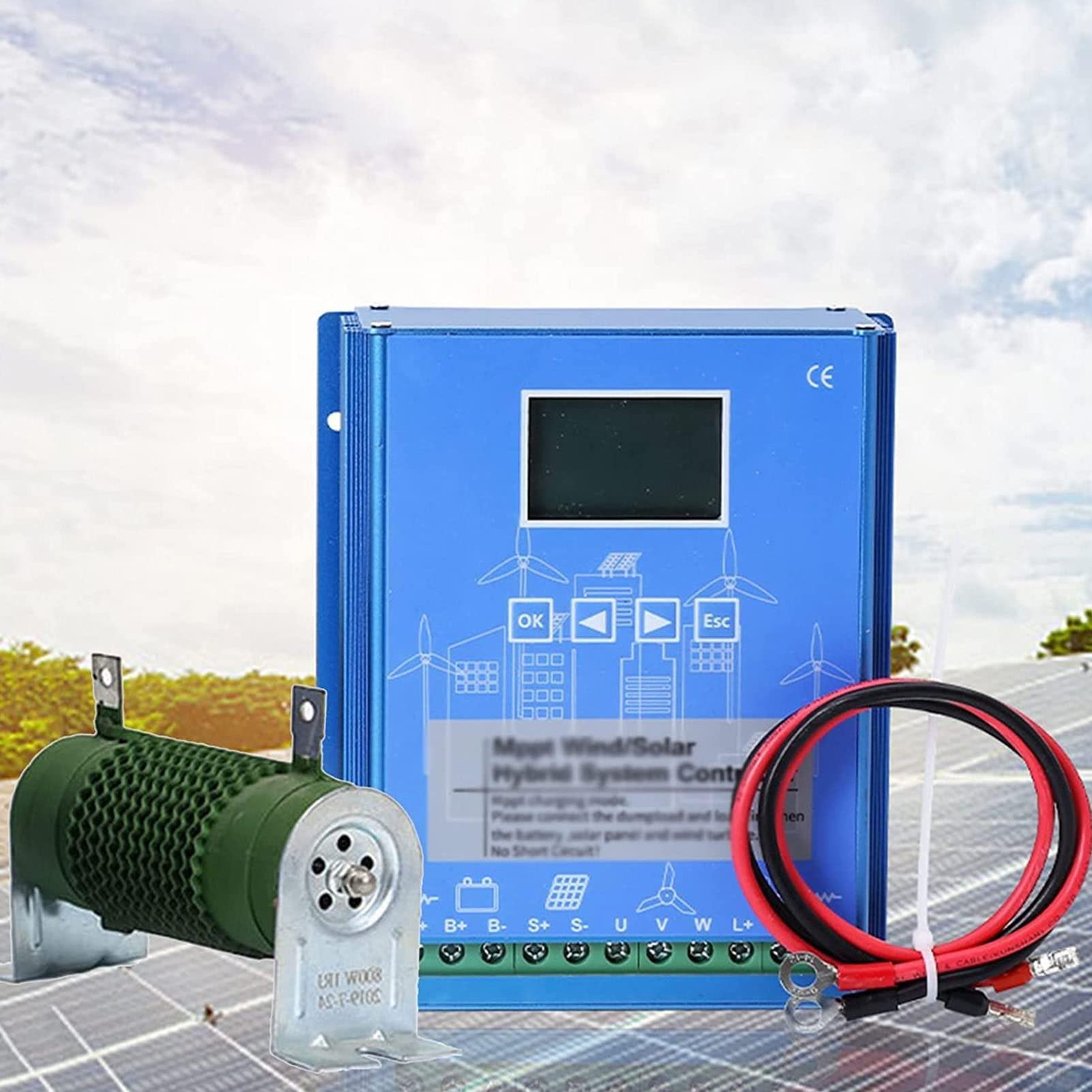 Controlador de Carga híbrido Solar eólico, Controlador de Carga MPPT de identificación automática de 12 V 24 V, Viento de 1000 W y Solar de 1000 W con Pantalla LCD para Sistema suplementari