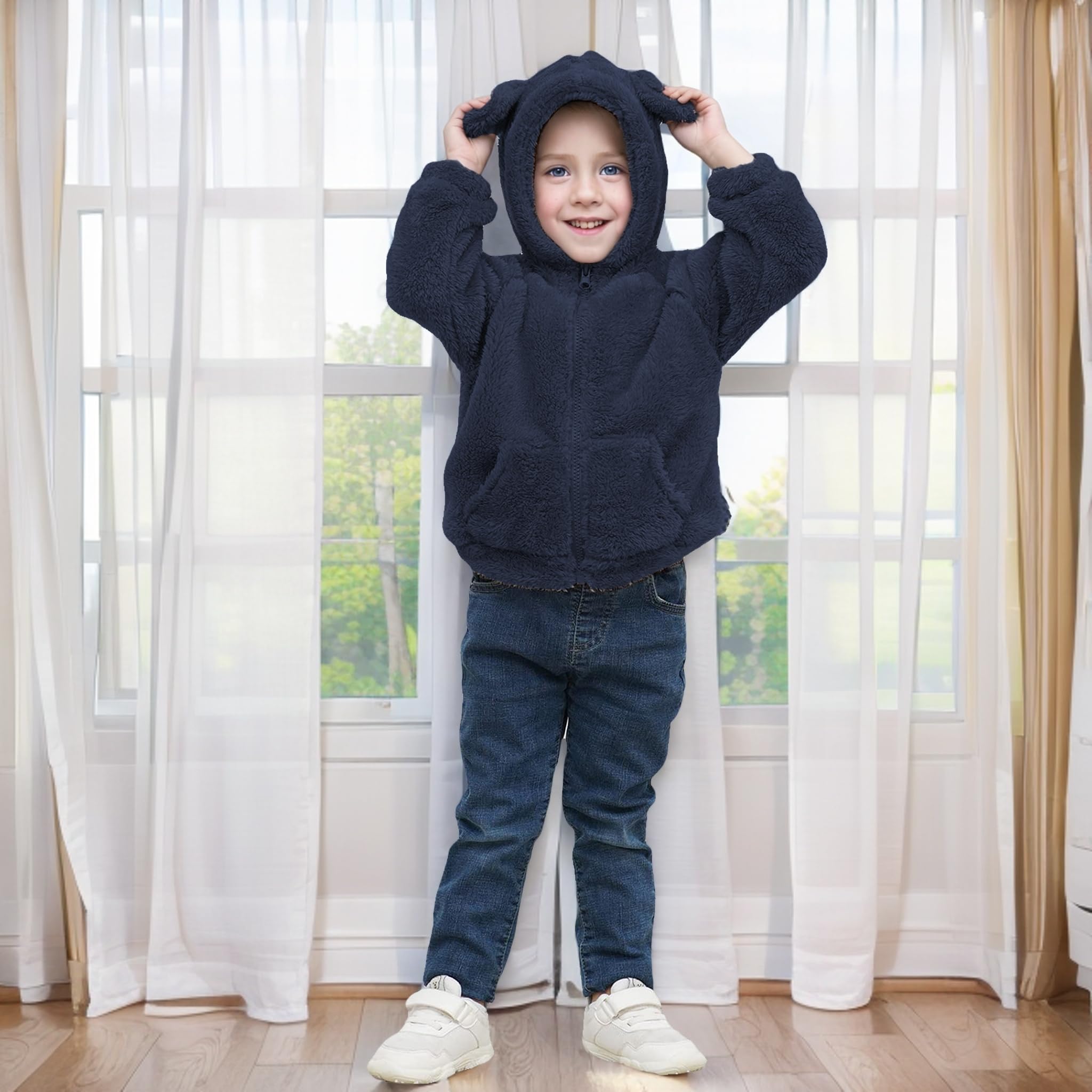 Bebé Niña Chaqueta Polar Para Abrigo con Capucha Cremallera Ropa de Invierno Cálida Para Infantil Niñas y Niños Ropa