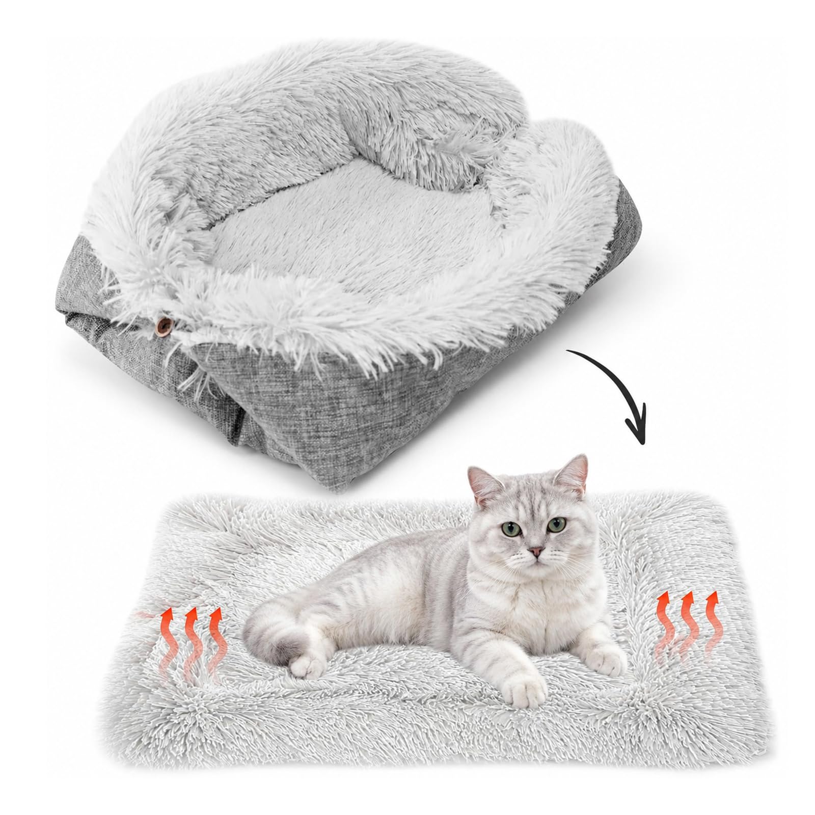 Cama para Gatos 2 en 1 4 Estaciones 70x60cm Cojín con Botones para Mascotas