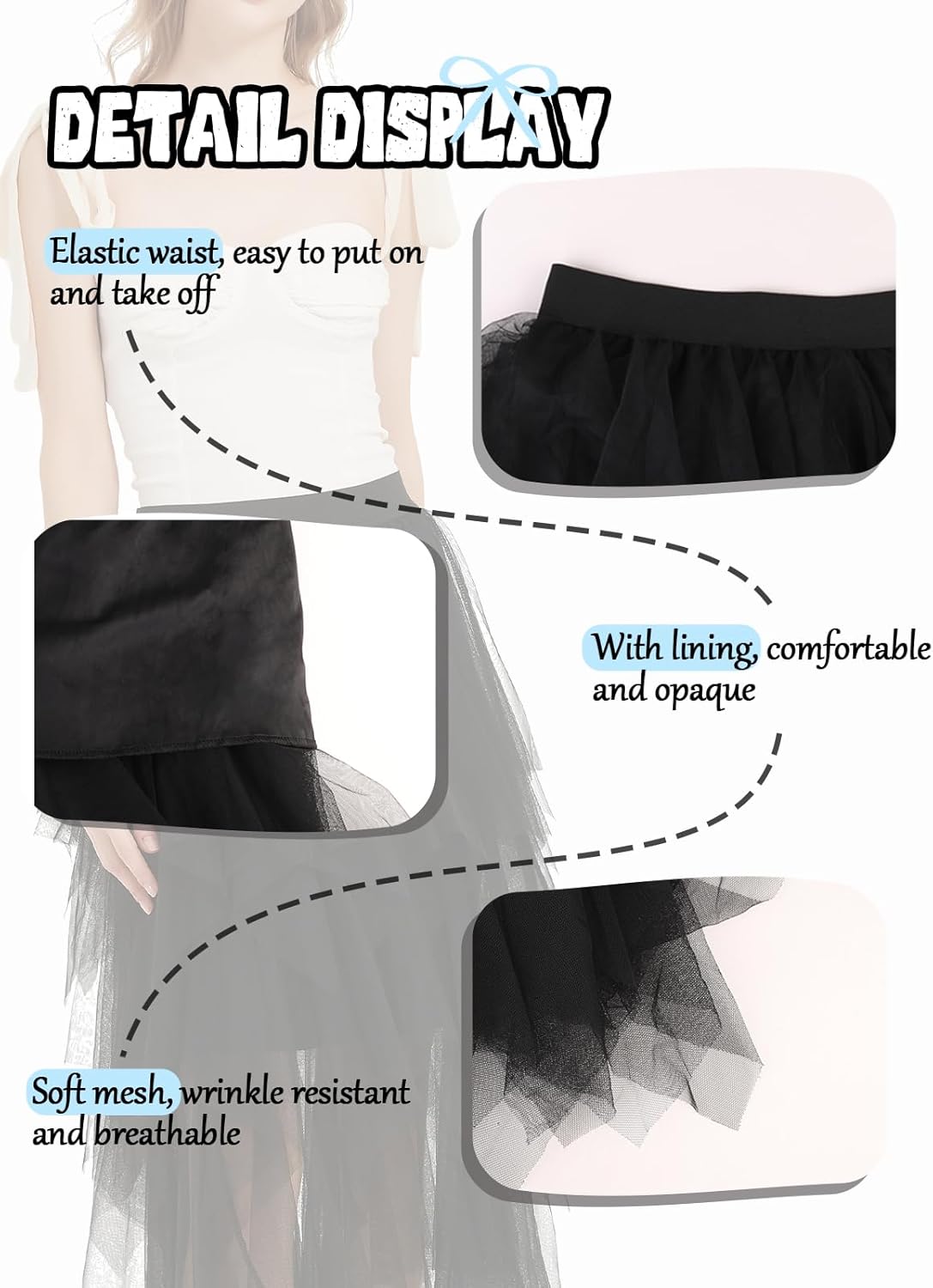 Soudittur Tulle Skirt for Women Girls Multi-Layered Skirt Mesh Midi Skirts for Daily Wear, Party, Halloween - Image 3