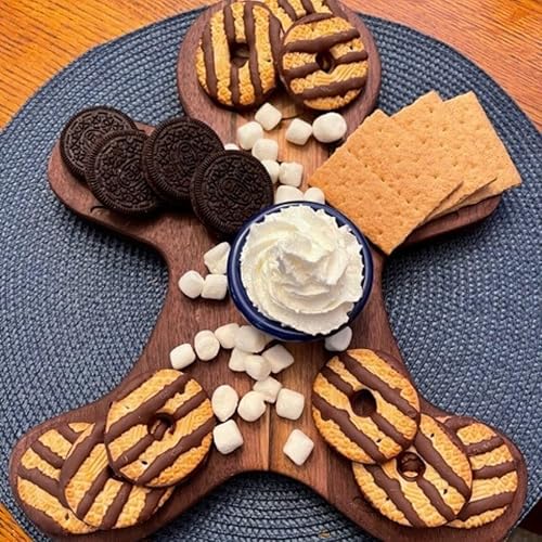 Miniatura 3 de Tabla de cortar de madera para cocina, tabla de cortar de madera con forma de pan de jengibre con ranuras, tabla de cortar decorativa para queso y