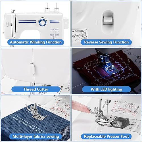 Miniatura 4 de Máquina de coser, mini máquina de coser, máquina de coser portátil eléctrica portátil para principiantes, 12 puntadas integradas de doble velocidad