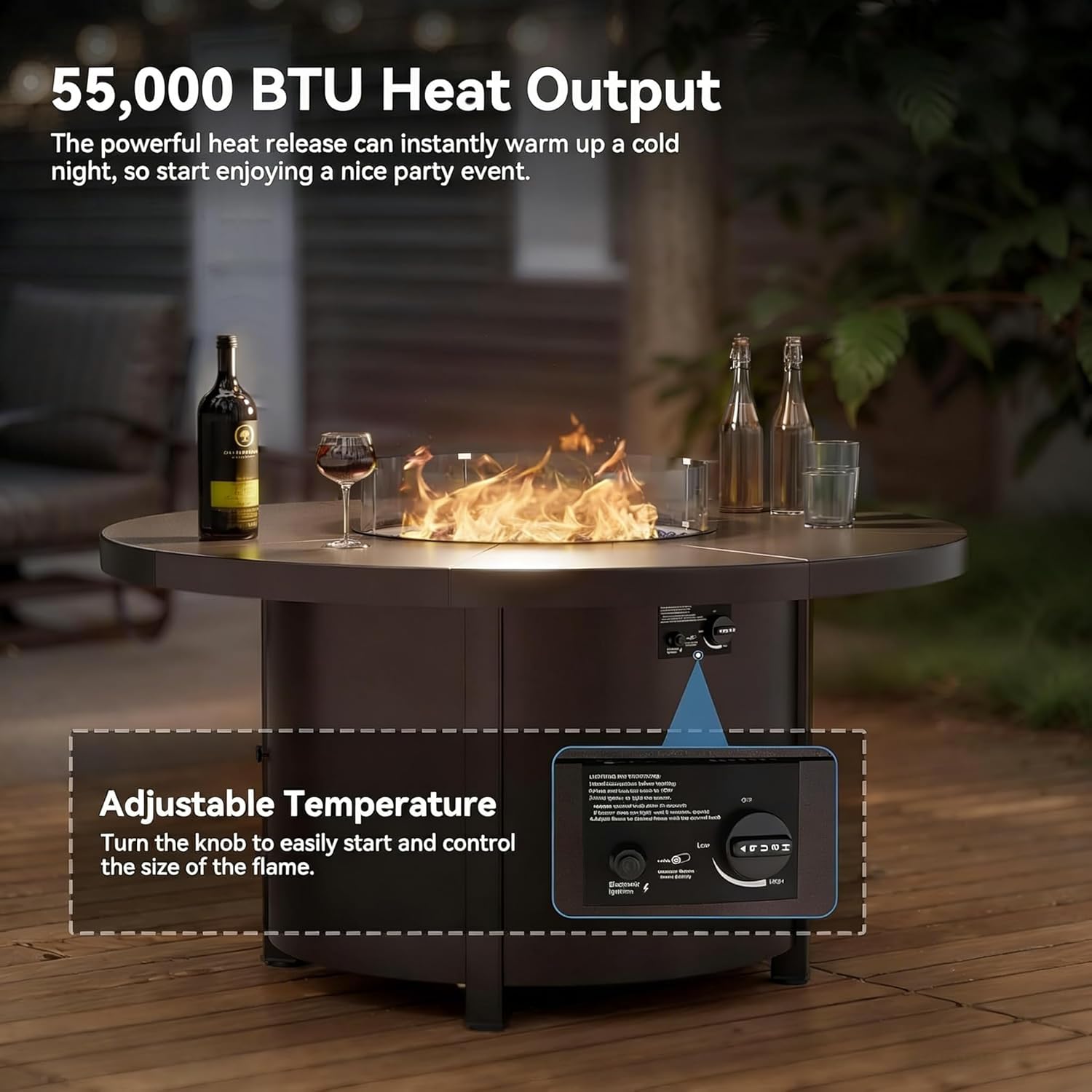 ASMJR 7 Piece Metal Outdoor Patio Furniture Set with 48" Round Propane Fire Pit, Outdoor Dining Table Set with 6 Swivel Chairs and 55000 BTU Outdoor Fire Pit, Grey