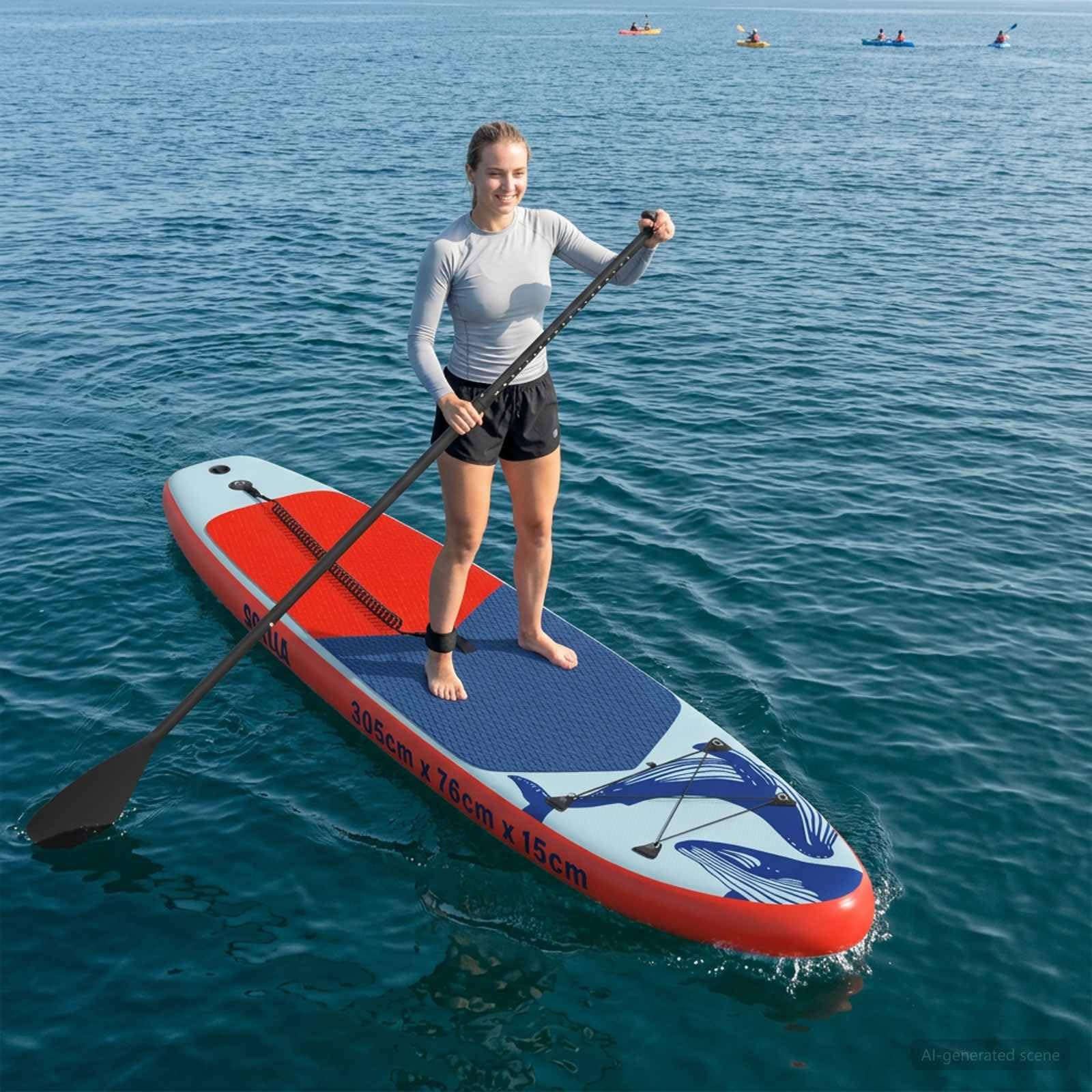 vidaXL Tabla de remo inflable con patrón de ondas de PVC para deportes acuáticos de verano