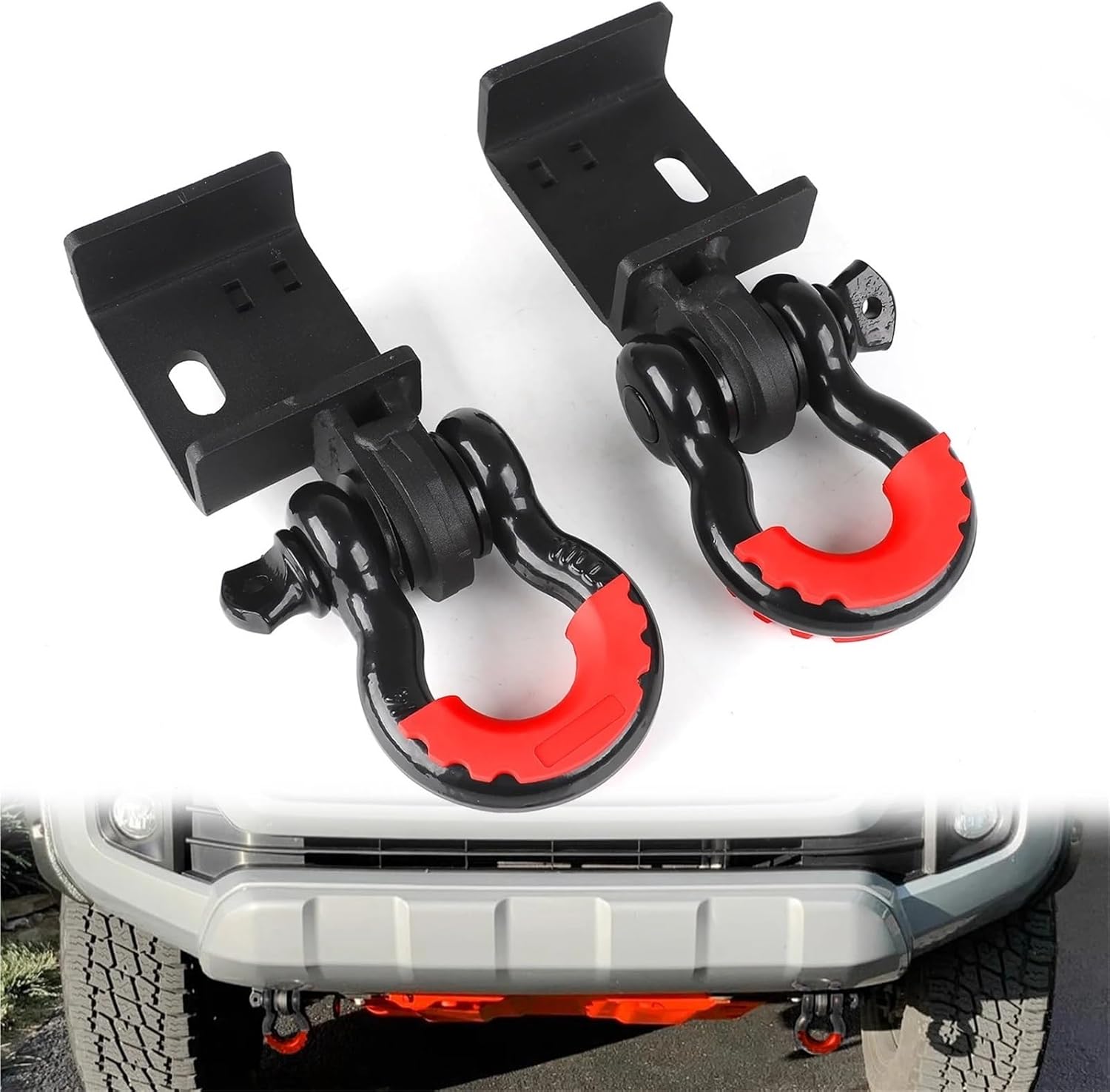 Front Demon Tow Hook Bracket With 3/4 Inch D Ring Shackle Compatible With Toyota Tacoma 2009-2024 Trucks Front Bumper(1 set)