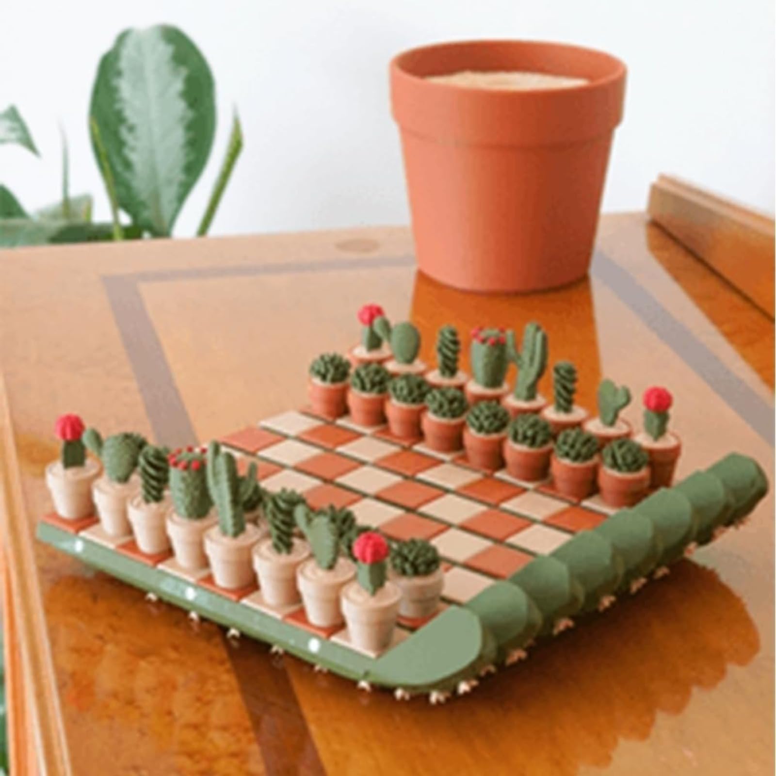 Set di scacchi a forma di cactus, scacchiera con monete a tema cactus, set di scacchi magnetici portatili, scacchi portatili stampati in 3D