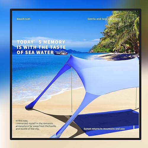 Miniatura 3 de Tienda de campaña de playa de 7 x 7 pies, protección UV UPF50+, toldo para exteriores con 2 postes para camping, playa, pesca, patio trasero y