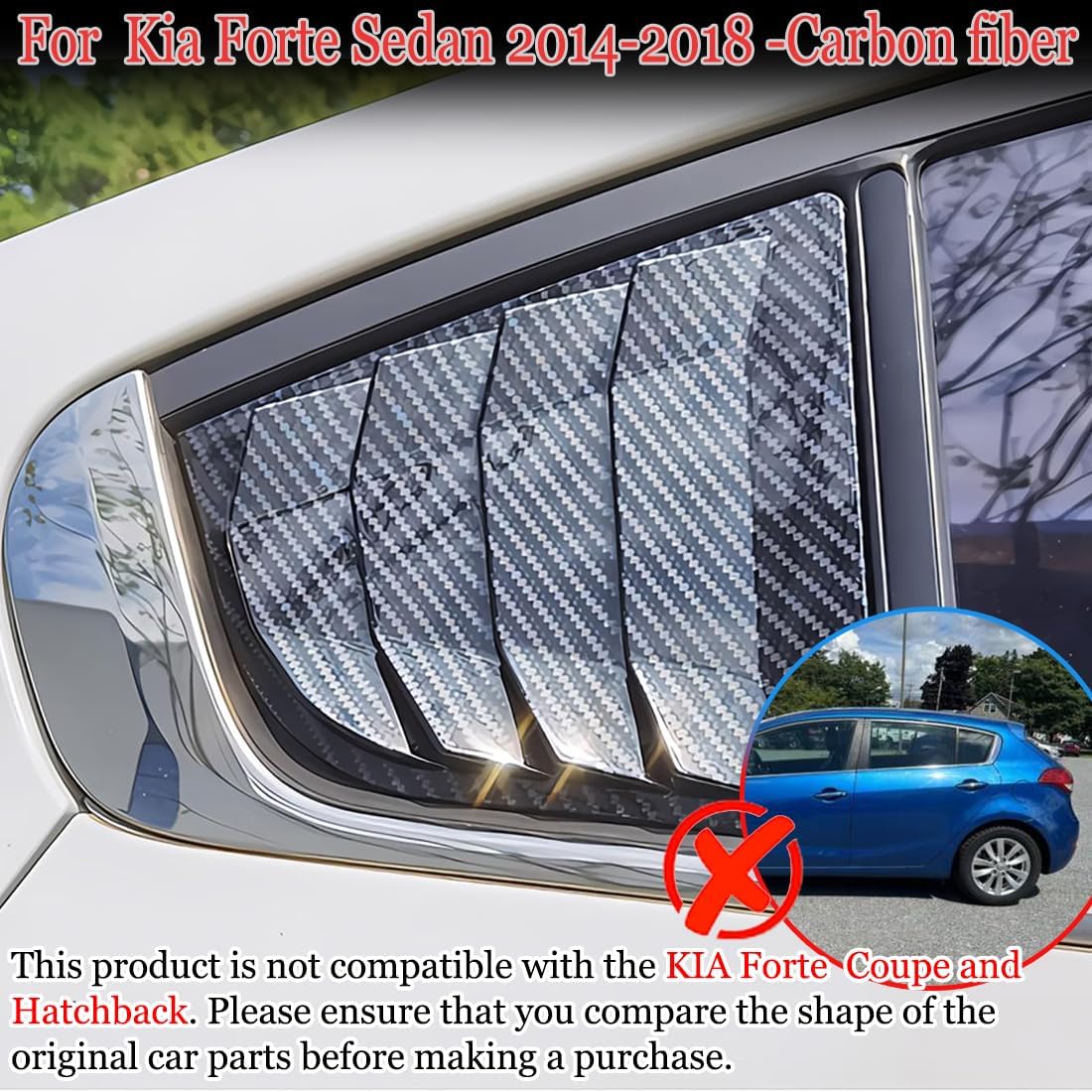 MUXEE 2PCS Print Rear Side Window Louvers Air Vent Scoop Shades Cover Blinds Trim for Kia Forte 2014 2015 2016 2017 2018 - ABS Carbon Fiber Sport Interior Accessories