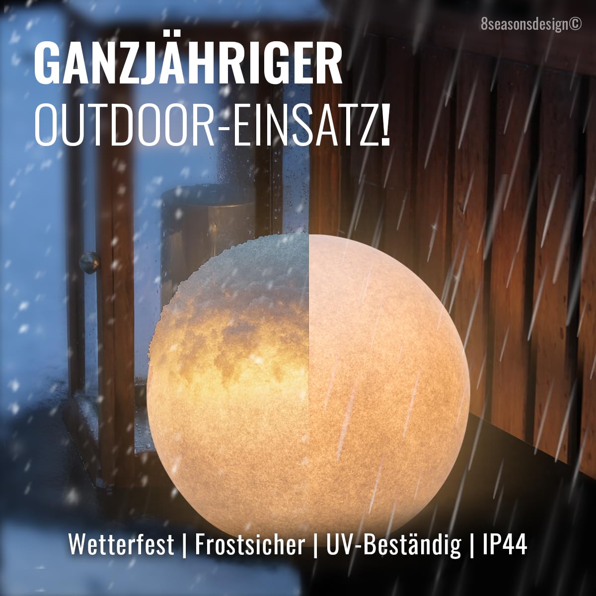 Light Life 8 seasons design Solar Kugelleuchte 30 cm Shining Globe (anthrazit) LED warmweiß, Dämmerungssensor – wetterfest – große Solarlampe für außen (Garten, Terrasse, Balkon) – robust & langlebig