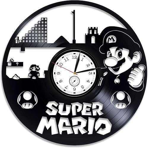 Reloj de pared de vinilo Mario Reloj de pared de Mario Reloj de pared de Mario Gran regalo de Mario Reloj de juego en línea Reloj de pared de disco