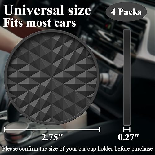 Miniatura 2 de Posavasos de Silicona para Automóvil [Paquete de 4] Alfombrillas Universales Antideslizantes de 2.75 pulgadas, Accesorios Integrados para el Negro
