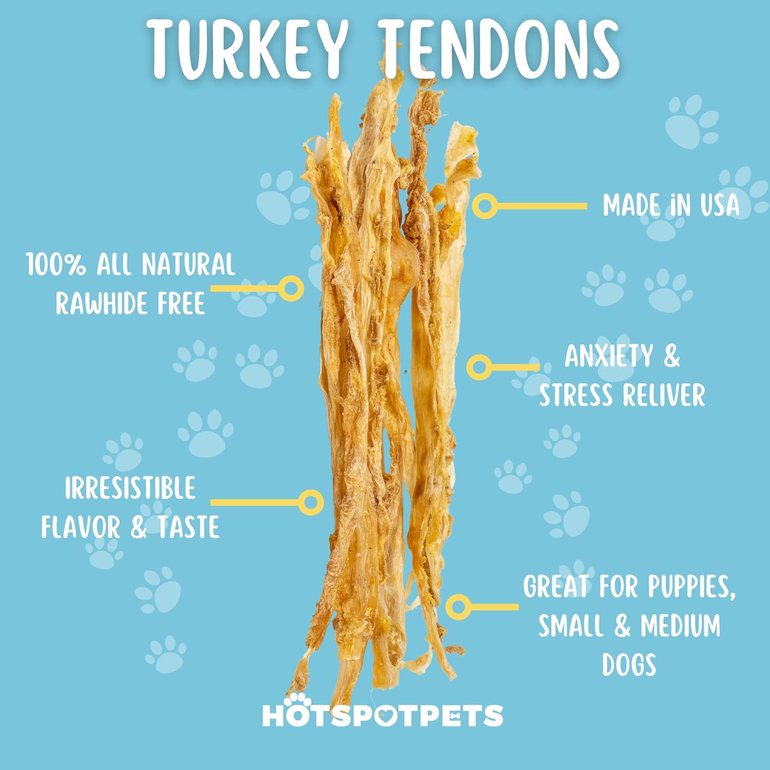 hotspot pets Turkey Tendons for Dogs, All Narural Made in The USA Turkey Tendons Dog Chews - 1LB Single Ingredient Rawhide Alternative Dog Treats for Small & Medium Breeds