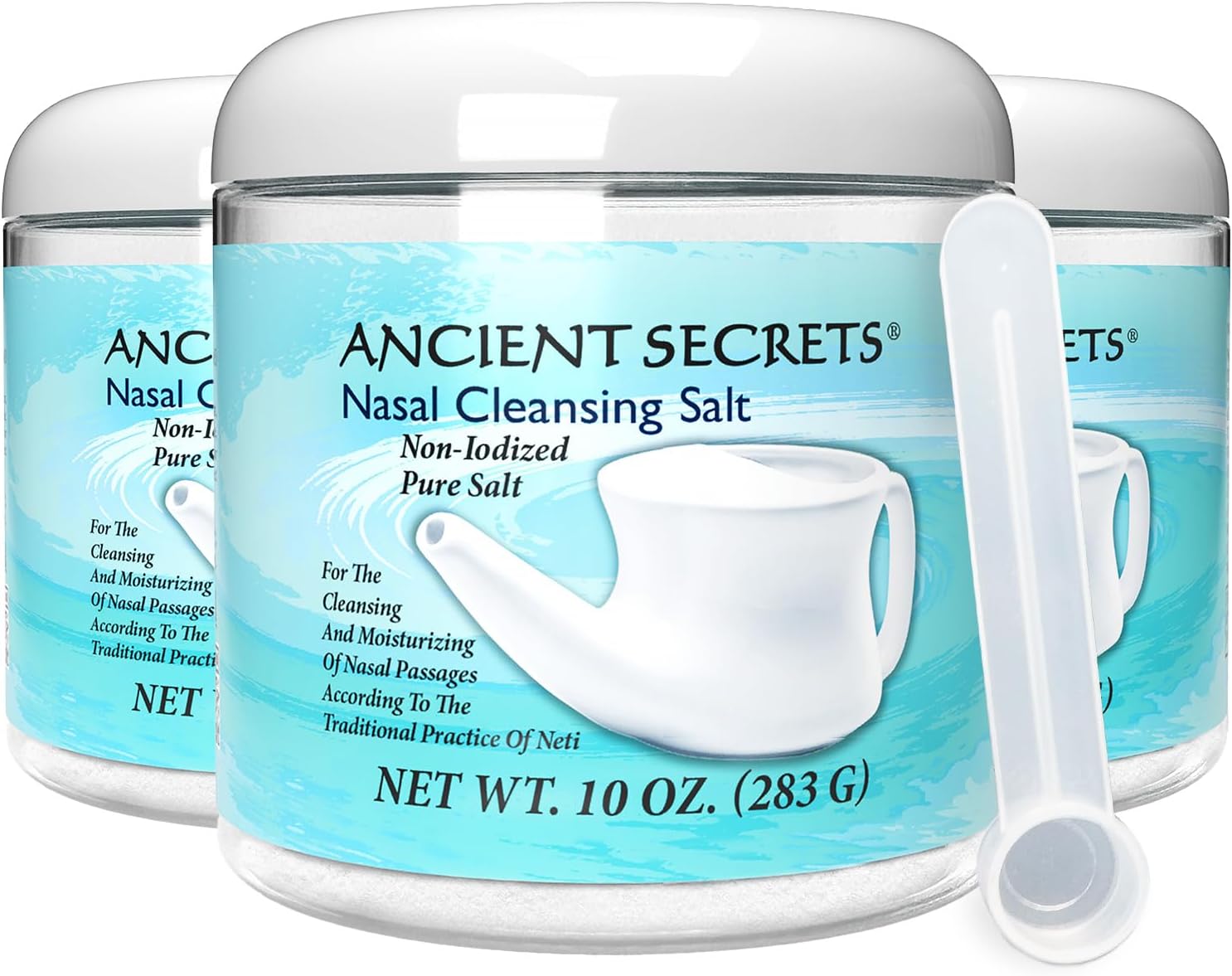 Ancient Secrets Nasal Cleansing Salt, Non-Iodized, 3-Pack – USP-Grade Sodium Chloride for Any Neti Pot, Sinus Irrigation System, 10 Oz Ea
