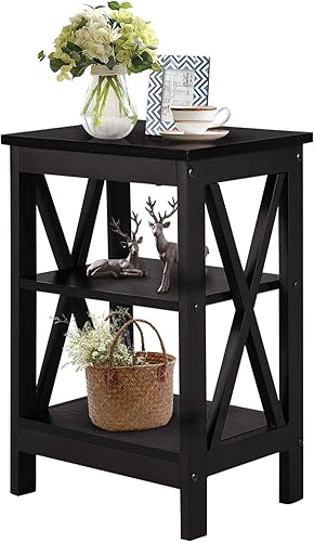 VECELO Mesitas de Noche Modernas, Diseño en X, Mesa Auxiliar Lateral/Final con Estantería de Almacenamiento para Dormitorio, Sala de Estar,