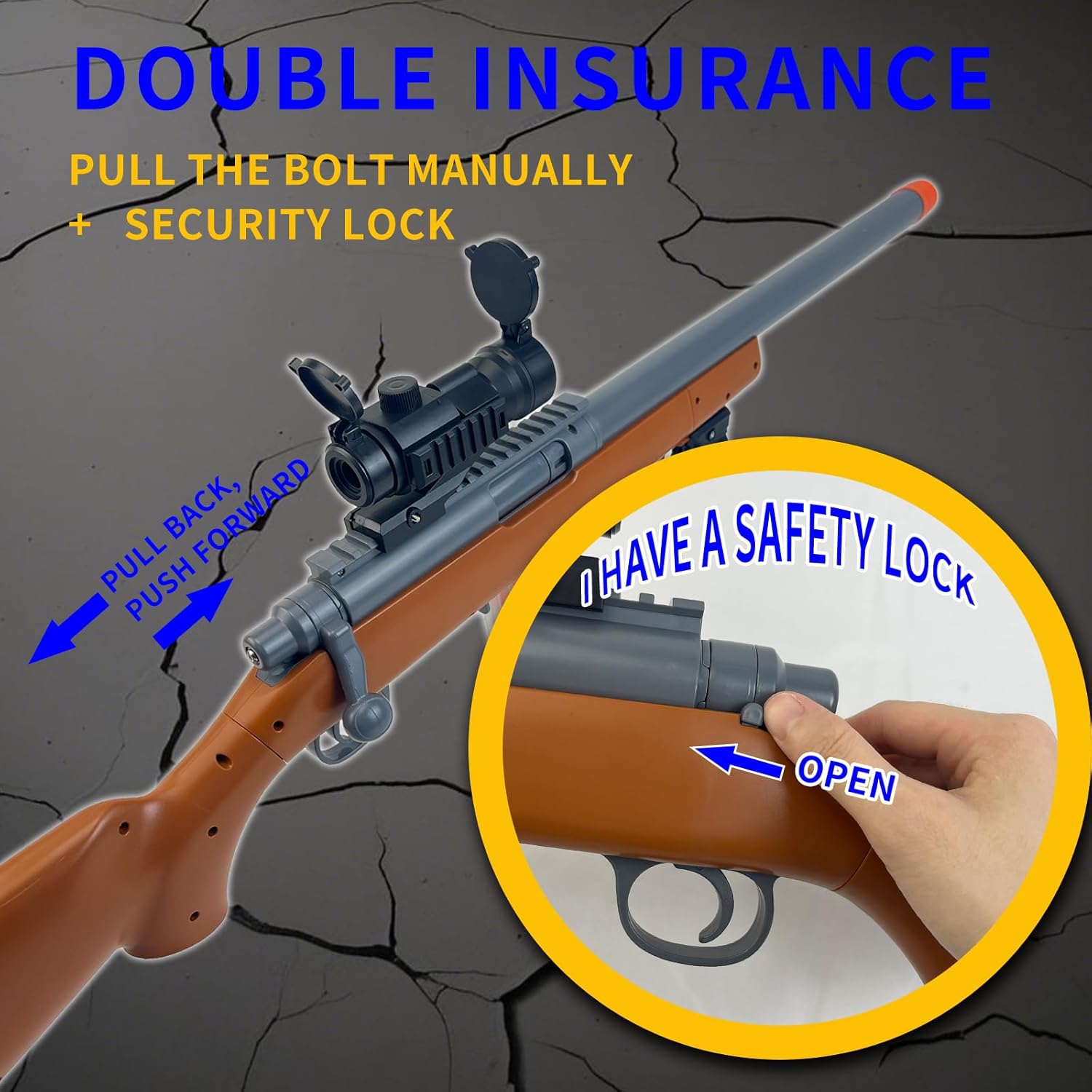 AGM MASTECH M24 Foam Blaster, Shell Ejecting, Safety Switch, Adjustable Stock 41.8 Inch, Scope, 40 Darts, 20 Casings, 2 Mags, Tactical Game Gear for Teens 14+ years Adults(Wood Grain) - Image 5