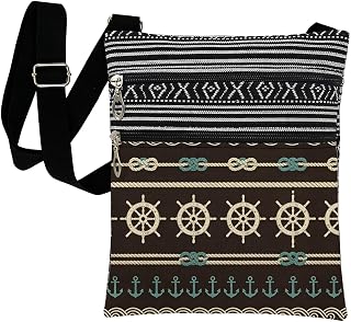 Nautical Anchor Wheel Rope Print Crossbody Bag Ocean Theme Purse | Adjustable Strap Single Bag Secure Zipper Purse Phone Wallet Keys Lip Gloss Ideal Holiday Birthday Present for Sister Friend