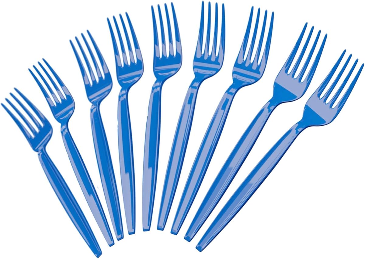 Blue Orchards Blue Plastic Forks (50 Pieces) - Durable, Disposable Cutlery for Parties and All Occasions
