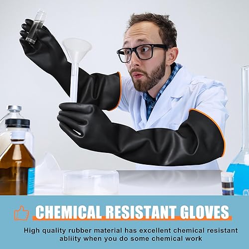 Miniatura 5 de 22" Guantes de látex resistentes a los productos químicos reutilizables, guante de goma largo resistente de trabajo para lavar platos, guante