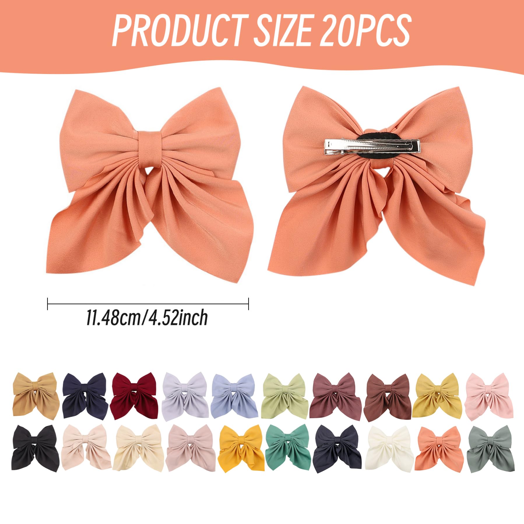 20PCS Accesorios para el cabello para niñas Lazos para el cabello de seda para niñas de 4.5 '' con clip de pico de pato Lazos fáciles de combinar y de estilo para fiestas de cumpleaños, regreso a