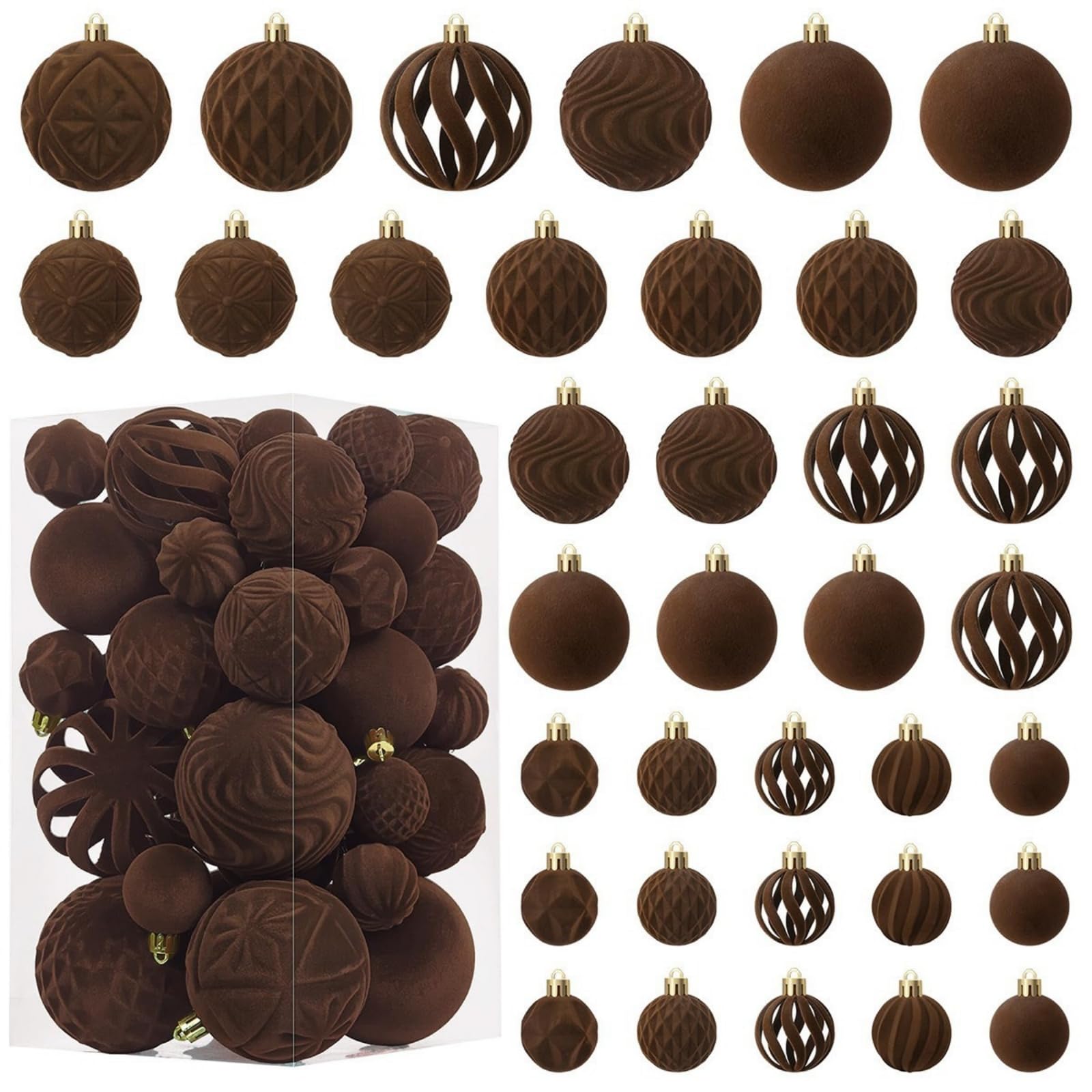 Samt Weihnachtskugeln Ornamente Set, 36 Stück, Zerstörungssicher | Weihnachtsbaumdeko, Urlaubsdekoration, Heimdekoration, Bruchsicher, 36-teiliges Set