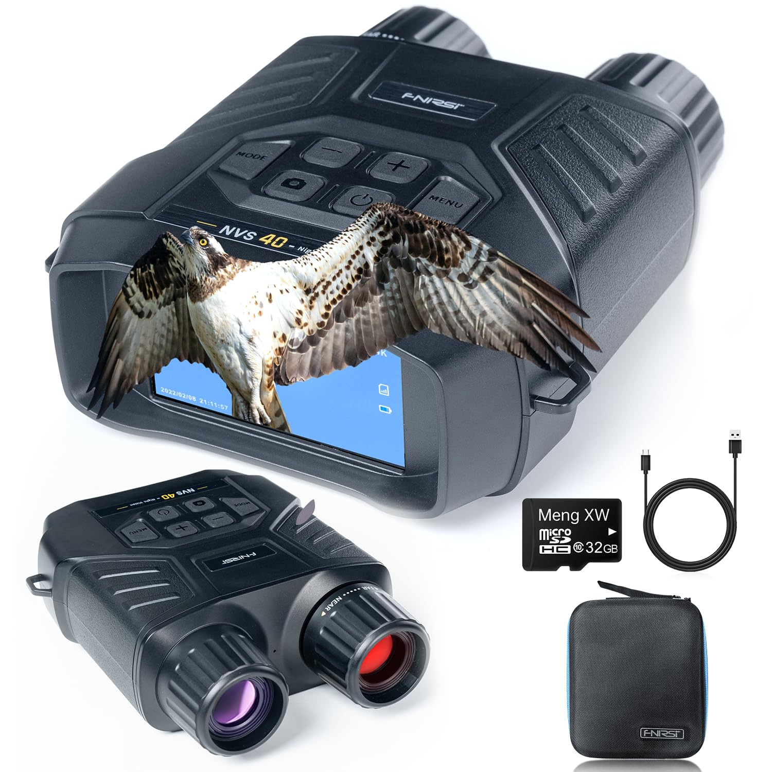 FNIRSI NVS40 Night Vision Goggles, Night Vision Binoculars with 4K Video 36M Photos, 32GB SD Card, 3" HD Screen Digital Infrared Binoculars for Day and Night, Camping Equipment for Adult