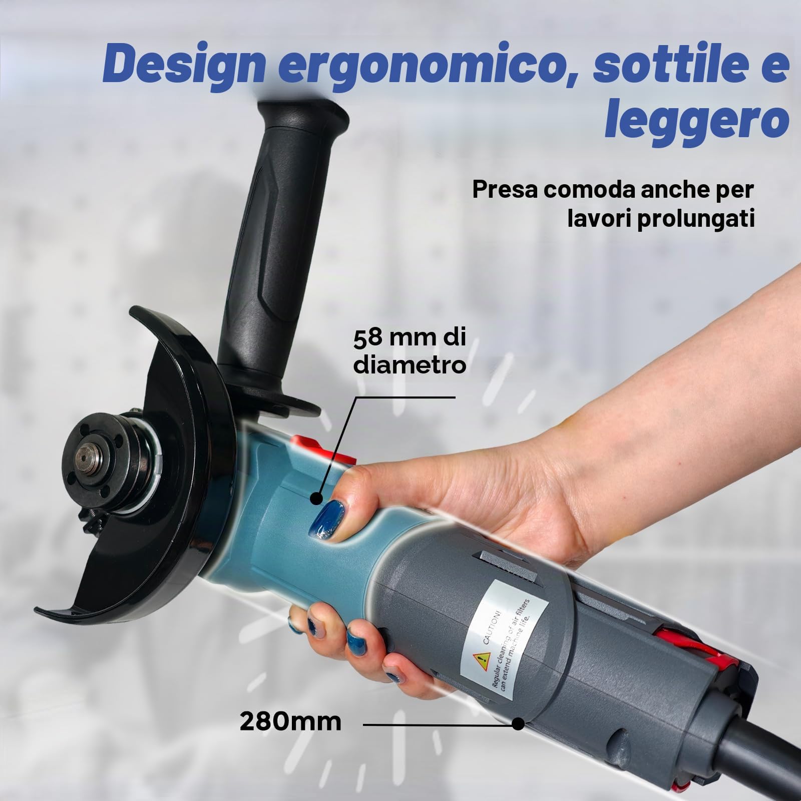 FANZWORK Smerigliatrice Angolare 1500W Motore EC Senza Spazzole, Copertura di Protezione 125mm 1, Leggera 2 kg, Velocità Regolabile in 6 Livelli, Levigatura Precisa, Senza Manutenzione