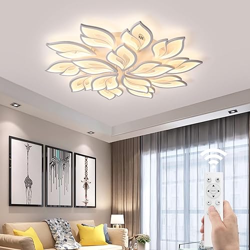 JAYMP Lámpara de techo en forma de flor de 39.4 pulgadas, regulable, moderna, con control remoto, lámpara de iluminación LED para sala de estar,