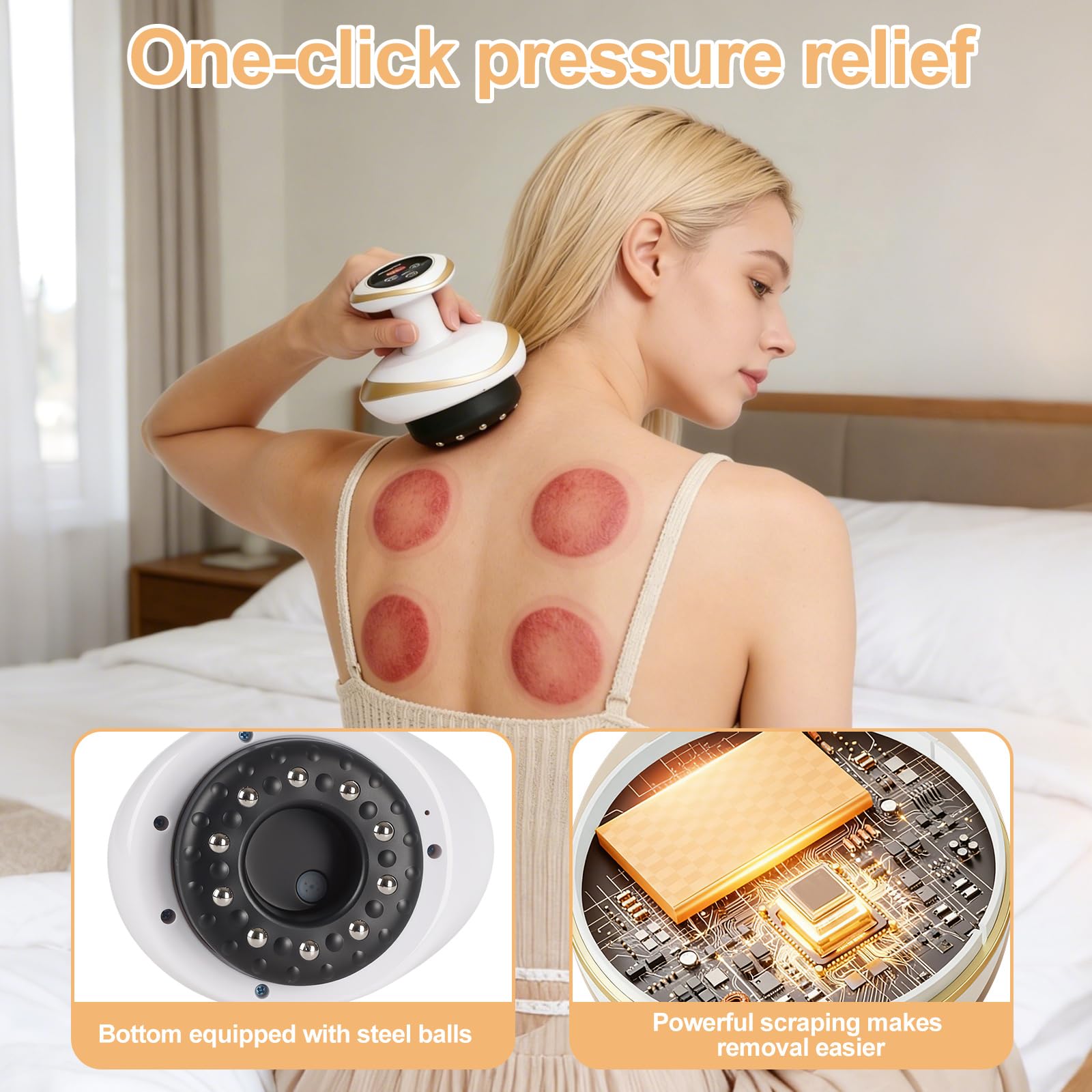 Vacuvia Appareil de massage cellulite 4 en 1 avec ventouse d'aspiration et Gua Sha électrique pour raffermir la peau et la circulation sanguine, huiles essentielles non incluses
