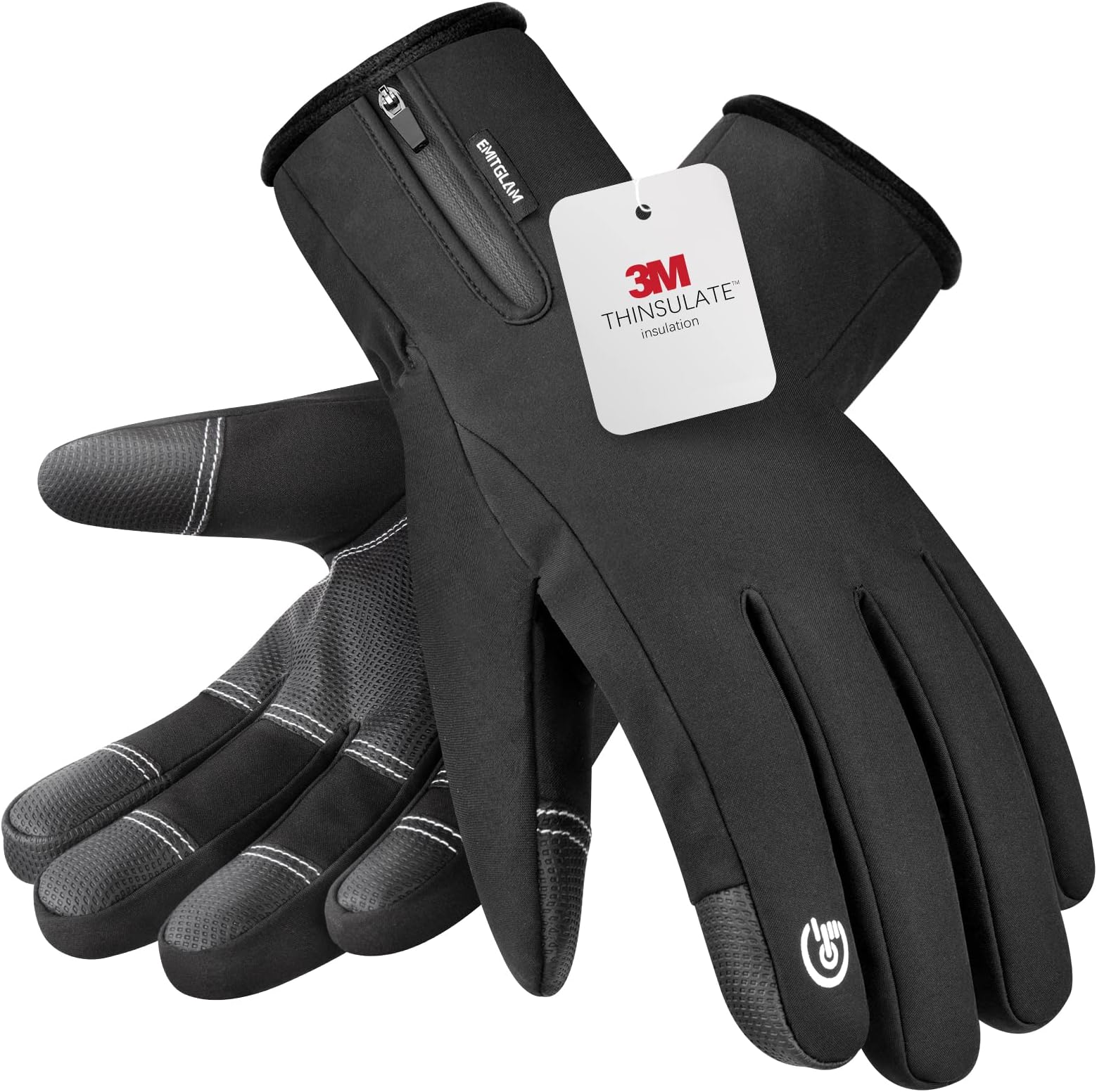 EMITGLAMWinter Gloves Men & Women Made with 3M Premium Insulation, Waterproof Snow Ski Gloves with 10 Touchscreen Fingers & 5-Layer Fabric, Windproof Thermal Warm Gloves for Cold Weather