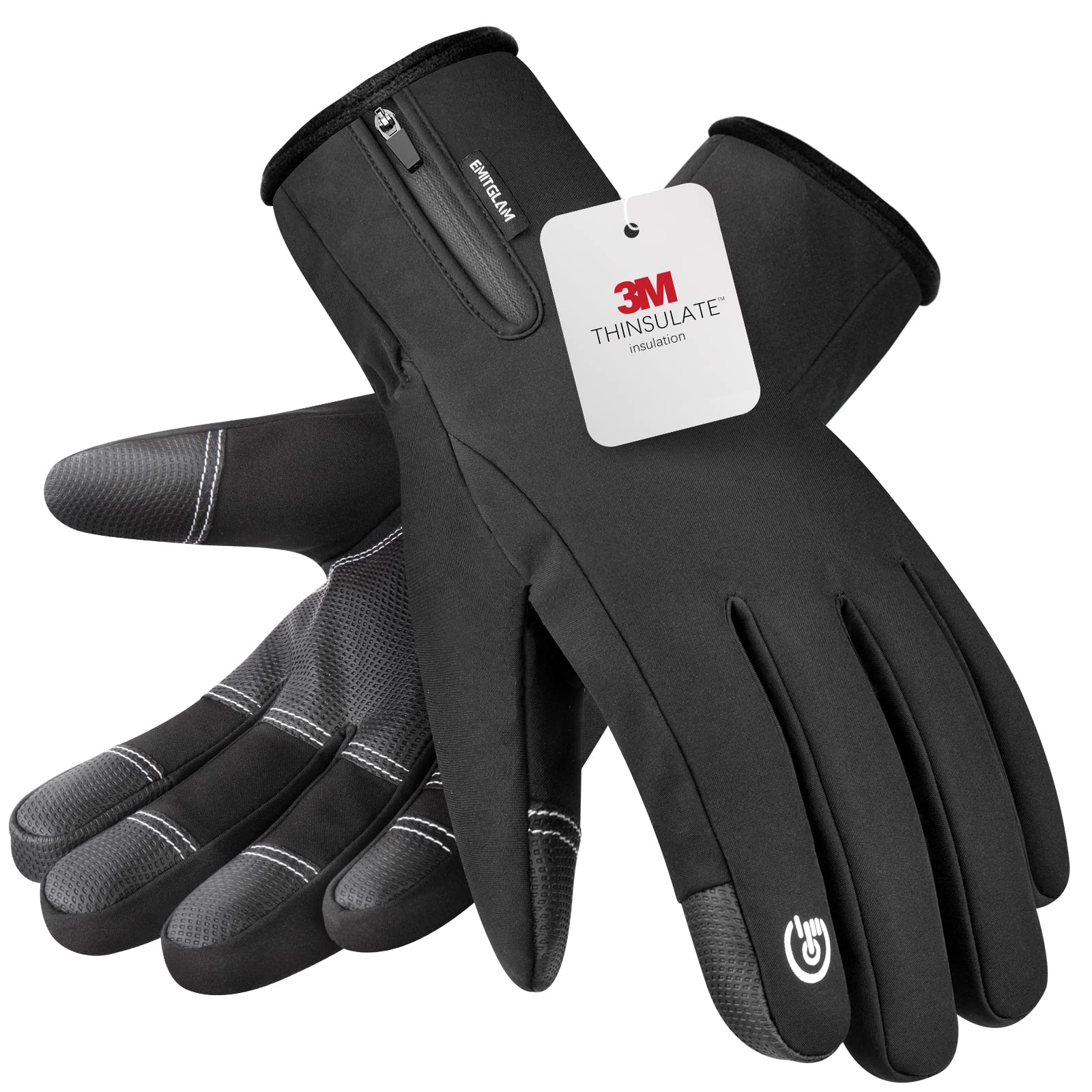 EMITGLAMWinter Gloves Men & Women Made with 3M Premium Insulation, Waterproof Snow Ski Gloves with 10 Touchscreen Fingers & 5-Layer Fabric, Windproof Thermal Warm Gloves for Cold Weather