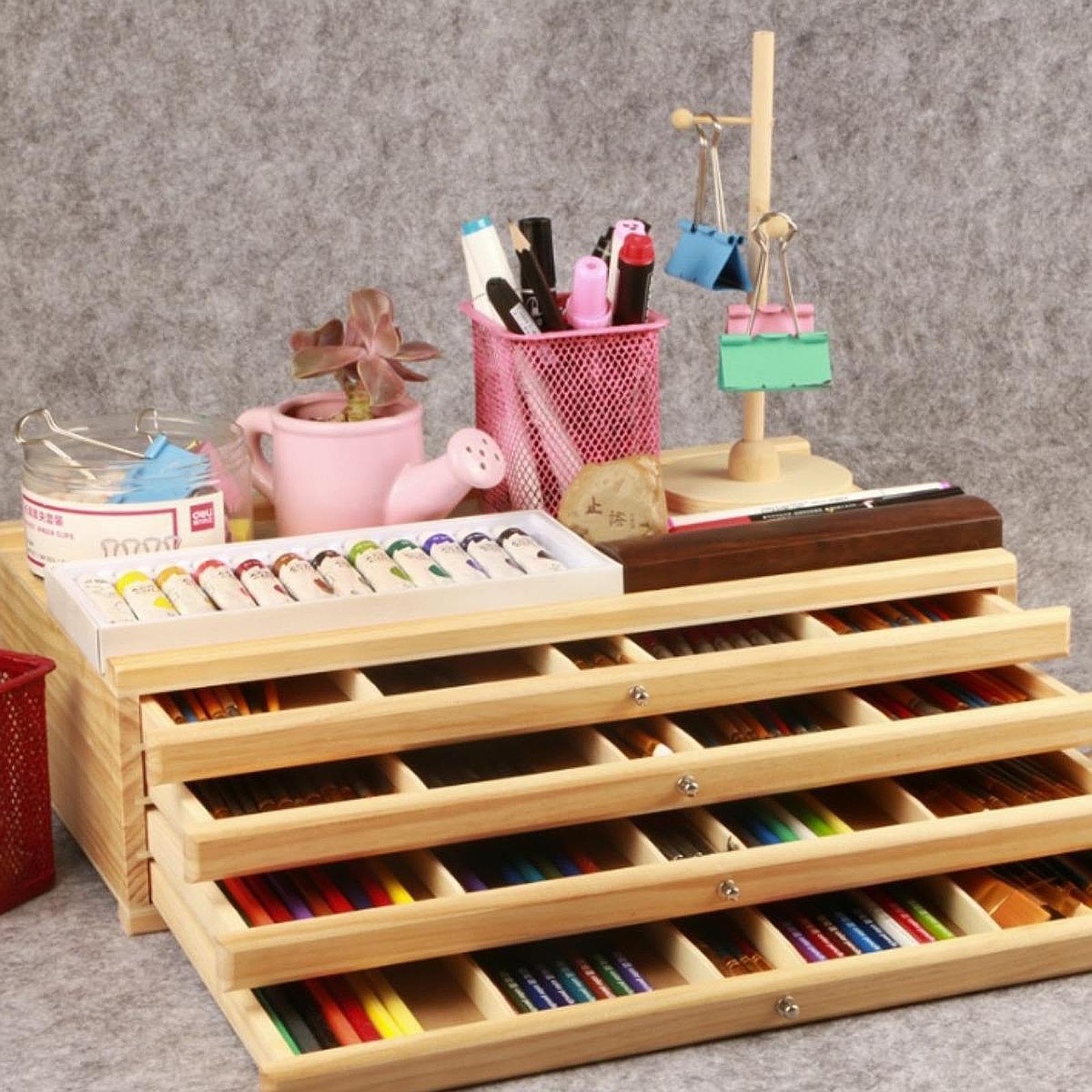 Künstlerbedarf Aufbewahrungsbox Organizer Holz Schubladen Pastellstifte Marker Pinsel Box Tragbar Vielfältige Kompartimente für Malstudium Atelier