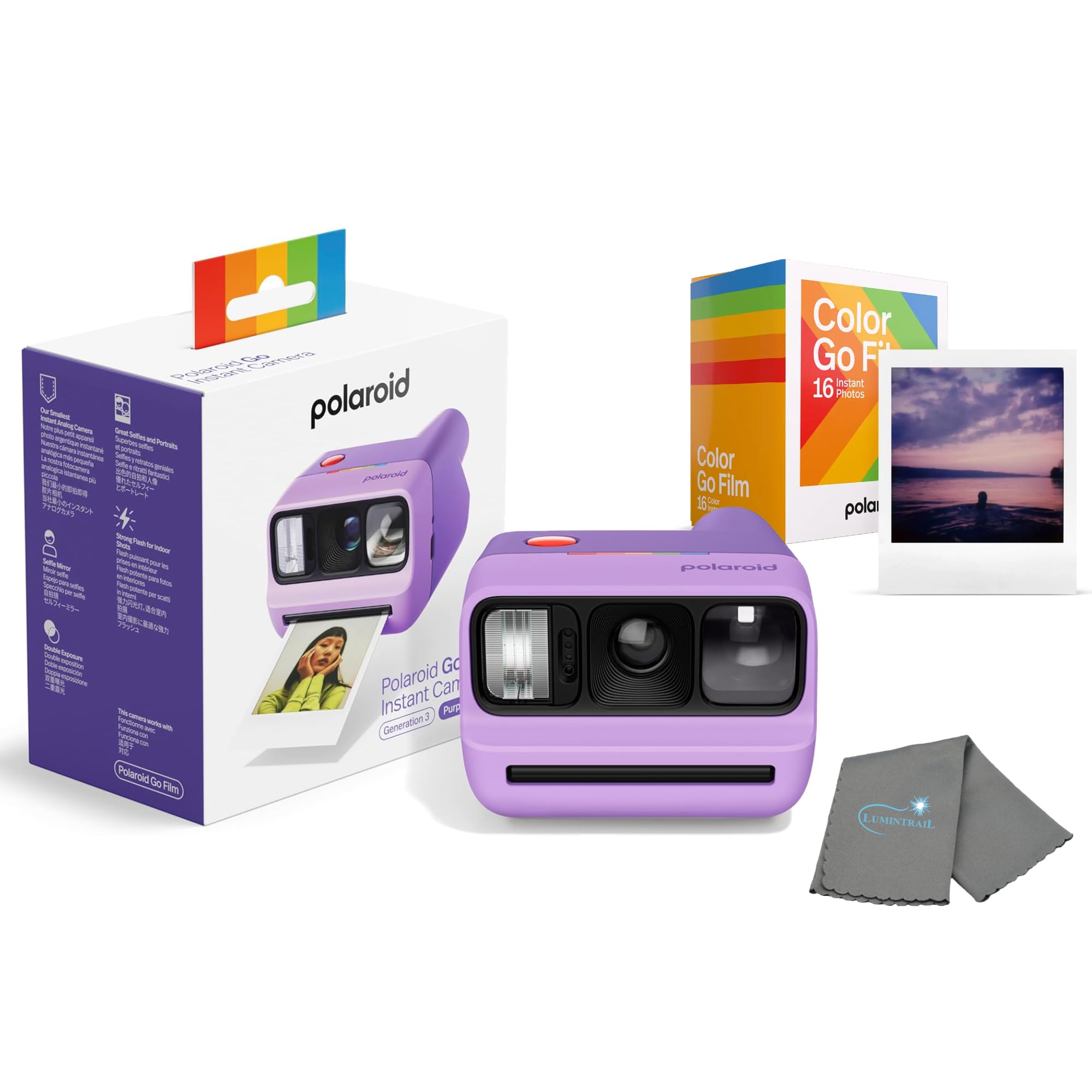Polaroid Go Generation 3 - Mini Instant Film Camera Bundle with 16 Color Photos & Lens Cloth - Purple - Only Compatible with Go Film-image-18
