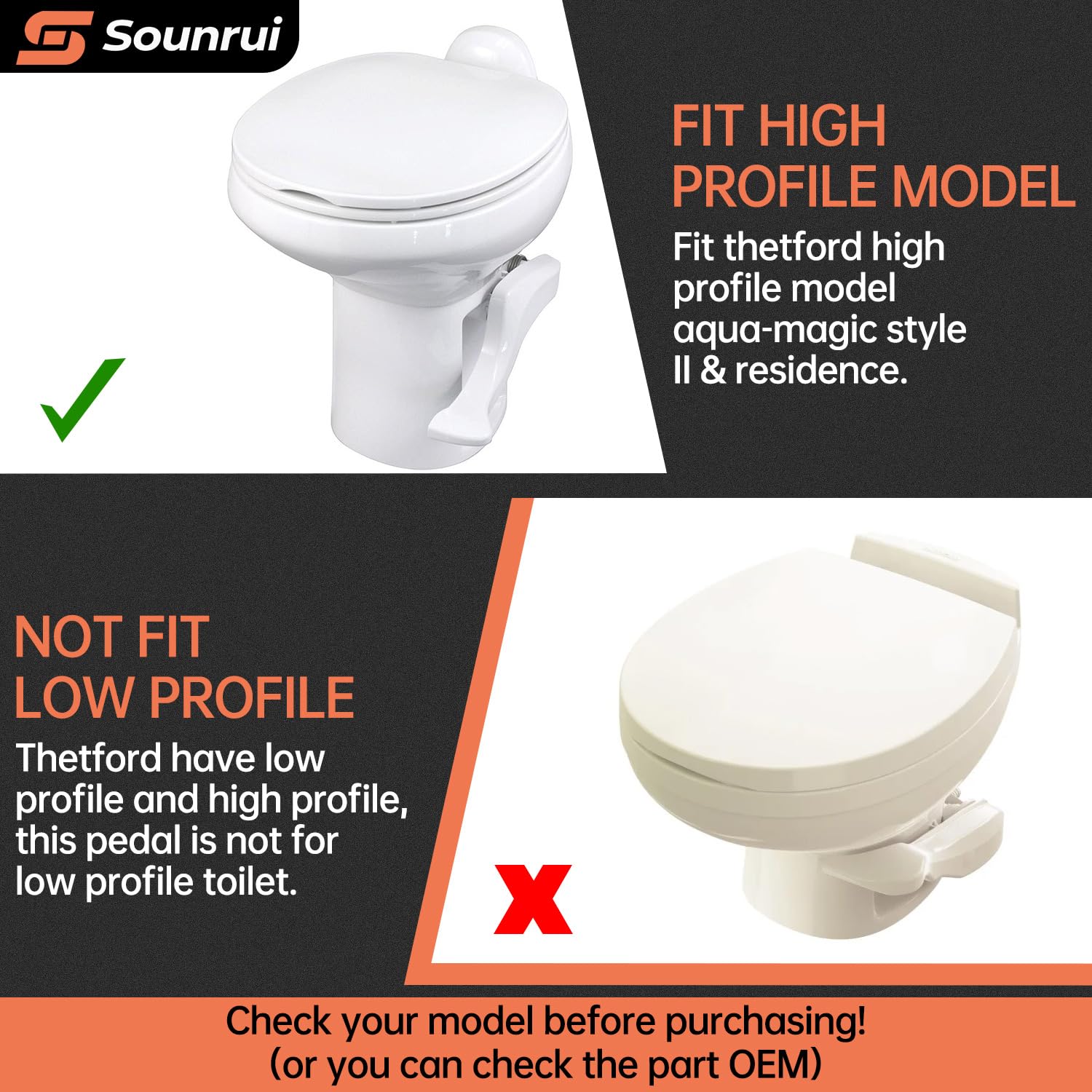 Aqua-Magic Style II & Residence - Pedale di scarico per WC Thetford, ricambio OEM 42067 con flangia armadio