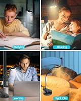 libtit Csíptetős LED Olvasólámpa Érintős Dimmerrel - USB Tölthető Ágylámpa 3 Színhőmérséklet Hajlítható Nyakkal Fekete 7