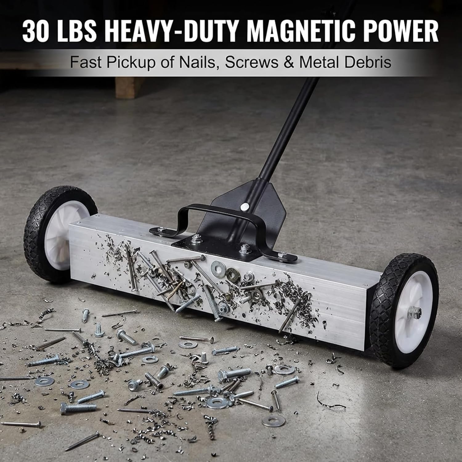 36" Rolling Magnetic Sweeper - Push Type Magnetic Pick Up Sweeper w/Wheels & Quick Release & Telescoping Handle | 30Lbs Heavy Duty Magnet Pickup Sweeper Collect Nails Screws for Workshop Garage Yard