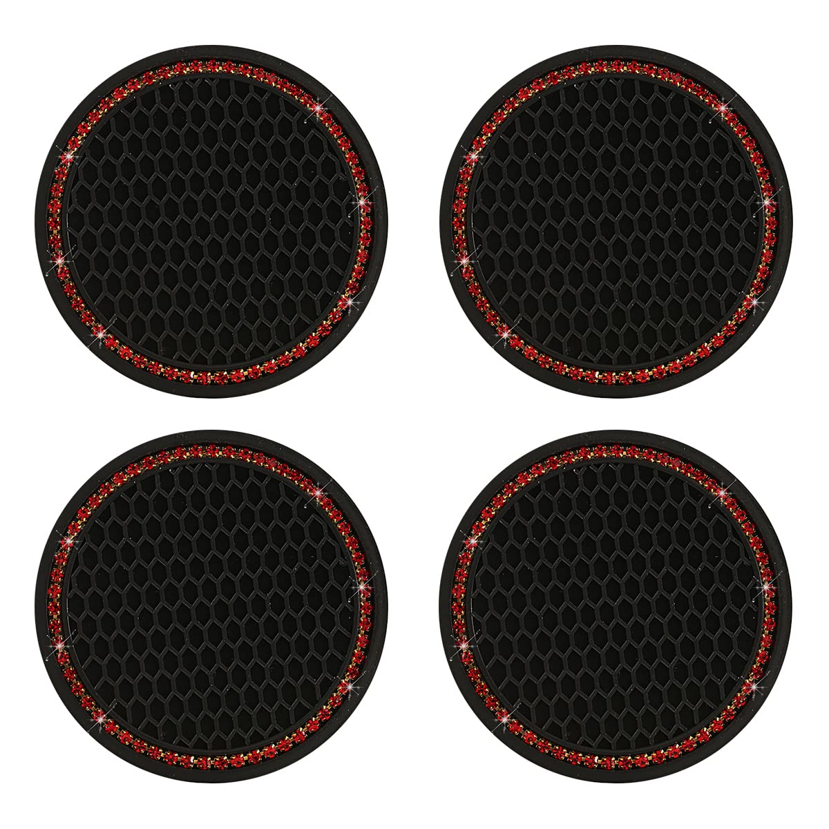 Wangcl Red 4Pcs Universal Vehicle Bling Cup Holder Insert Coaster Car Interior Accessories 2.75 Inch Silicone Anti Slip Crystal Rhinestone Car Coaster（Red）