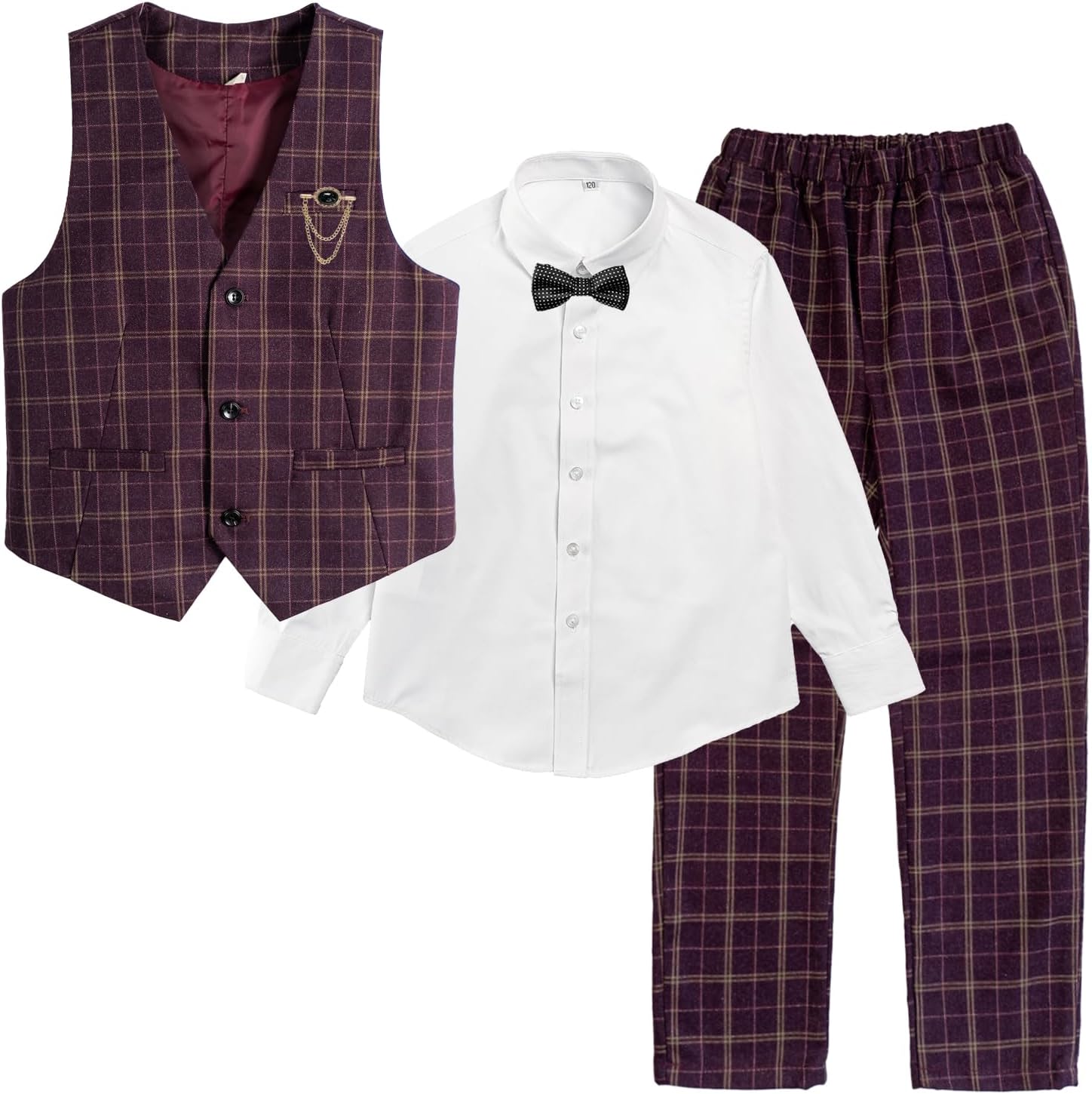 LOLANTA Boys Vest Pants Set Plaid Dress Suit with Shirt Kids Tuxedo Formal Wedding Ring Bearer Outfit - Image 2