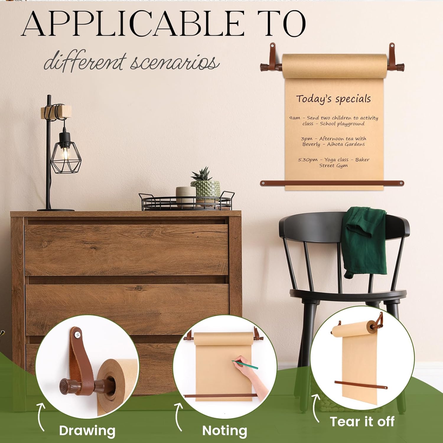 Vicenpal 15.5 Inch Kraft Paper Roller Holder Wall Mount Roller Dispenser with 30 Meter Kraft Roll for to Do Lists, DIY Drawing, Taking Note, Artwork, Inspiration, Brown