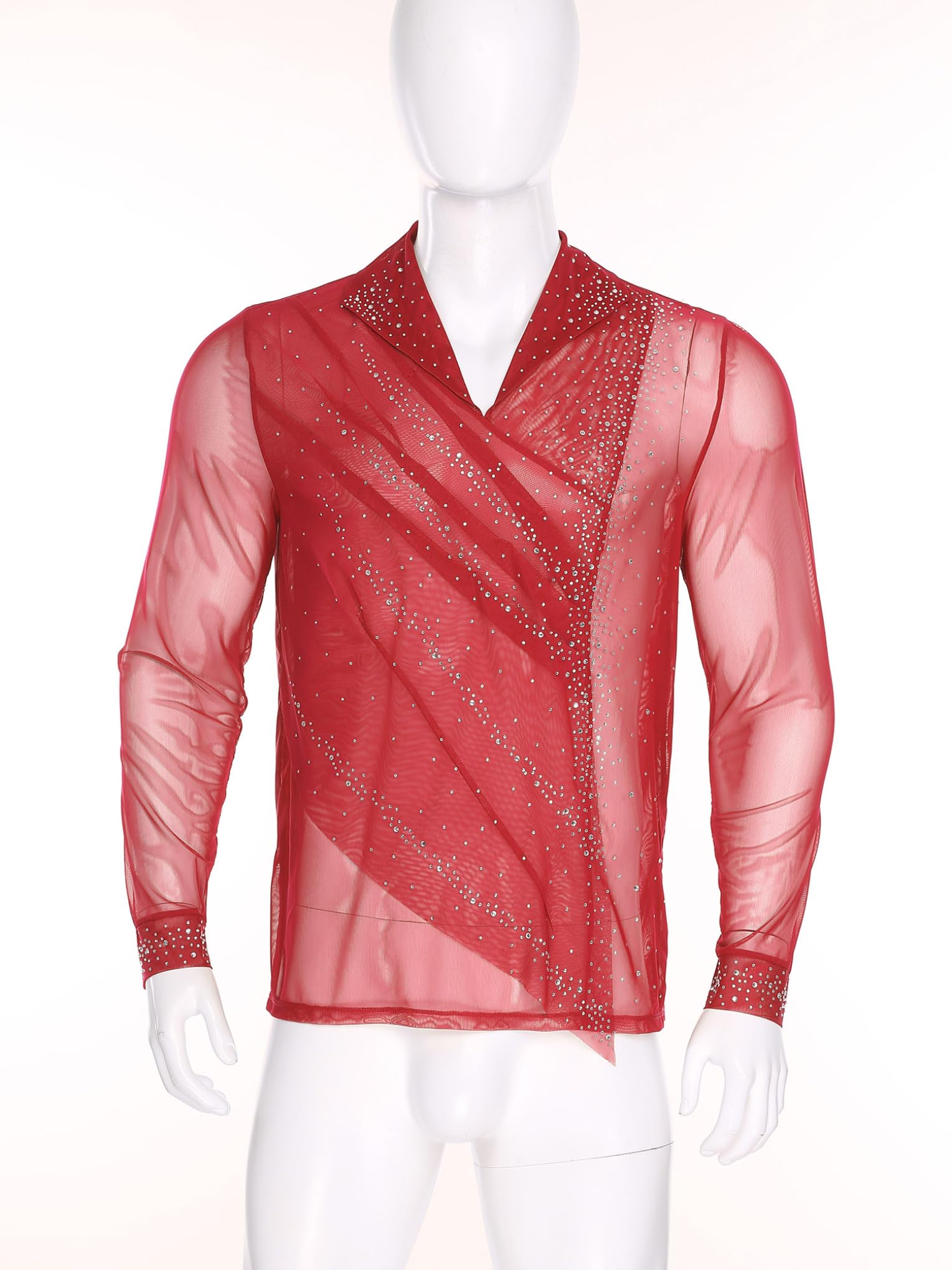 Camisa Baile de Salón para Hombre Leotardo Baile Latino Camisa de Patinaje Artístico para Competición S-XXL Rojo M