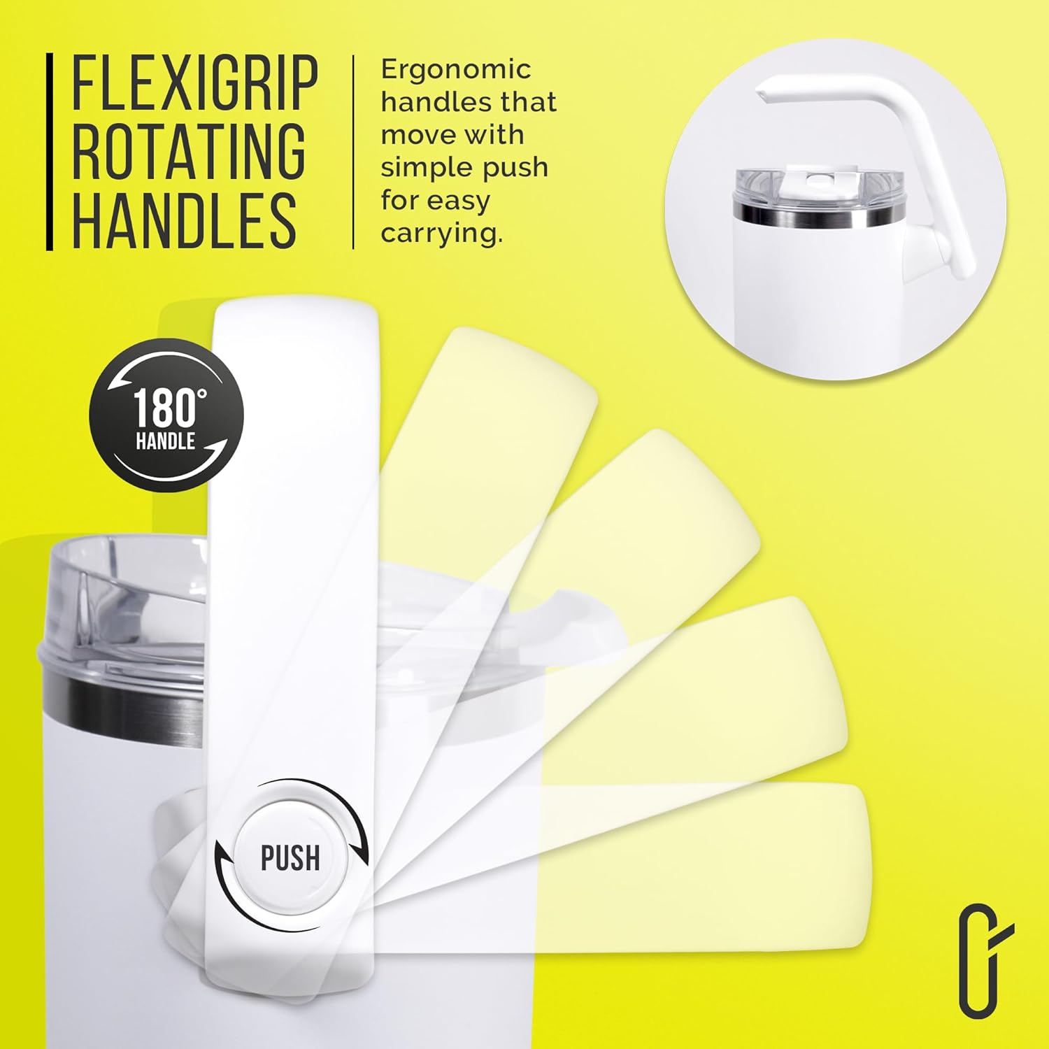 V180 40oz Insulated Tumbler with Lid and Straw, 180° Rotating Tumbler Handle for Easy Grip, Keeps Drinks Hot or Cold, BPA-Free Stainless Steel, Travel Mug & Water Bottle – White - Image 3