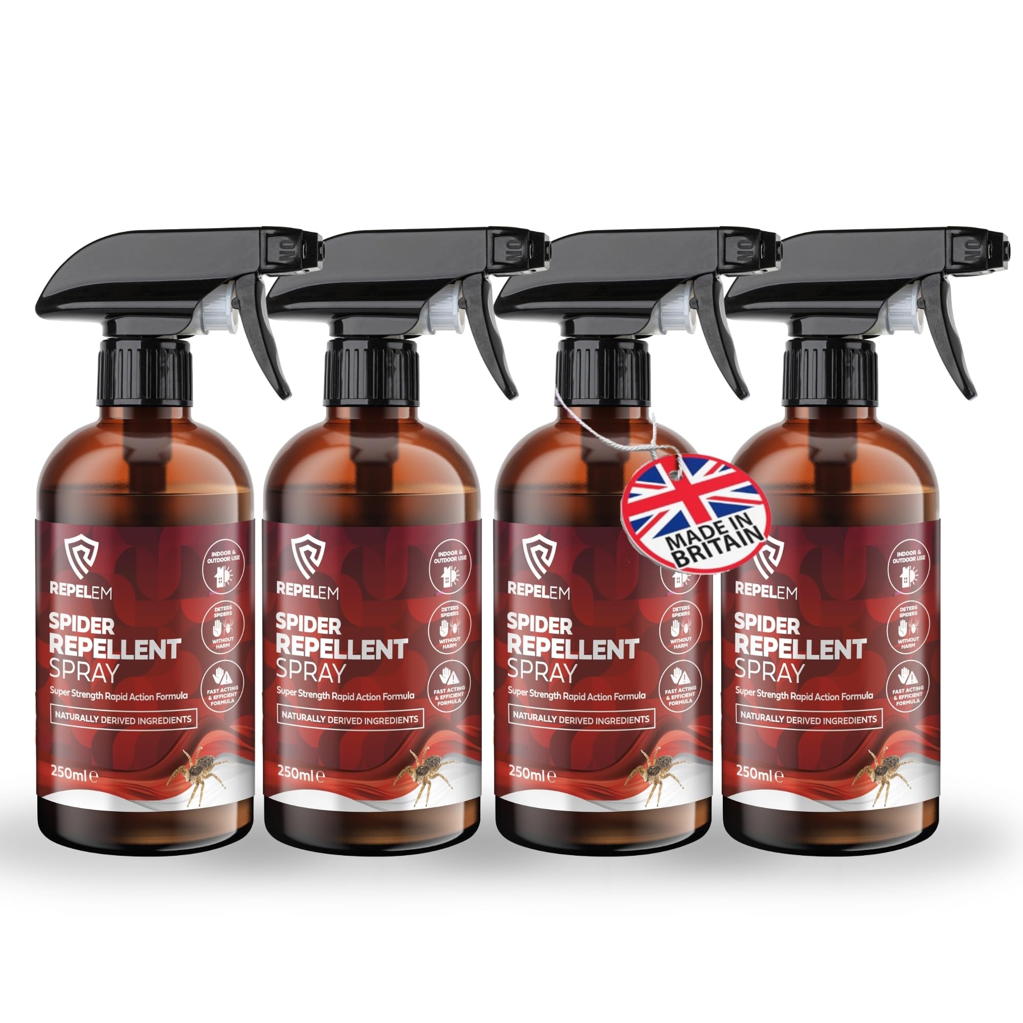 REPELEM Spider Repellent Spray - Natural Peppermint Oil Spray, Non-Toxic, Pet Safe for The Home, High Efficacy, Indoor & Outdoor Mint Scented Spider Deterrent - 250ml - 4pack