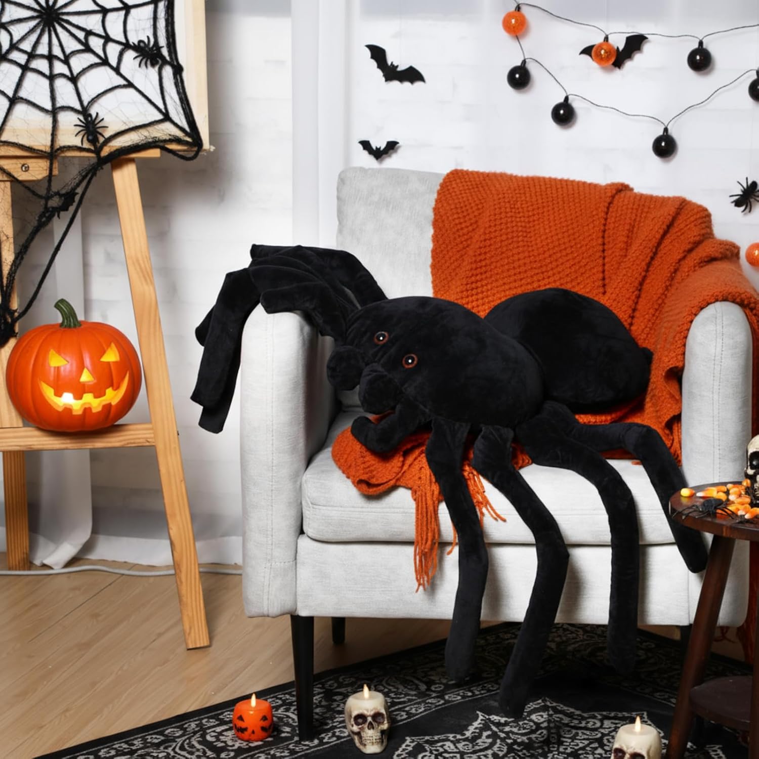 HyDren 47.24 x 31.5 Inch Giant Spider Plush Stuffed Animal Toy Soft Cute Decorations Indoor Spider Pillow Gifts for Kids Bedroom Decor for Birthday Party Hugging Pranks Sofa Couch Bed