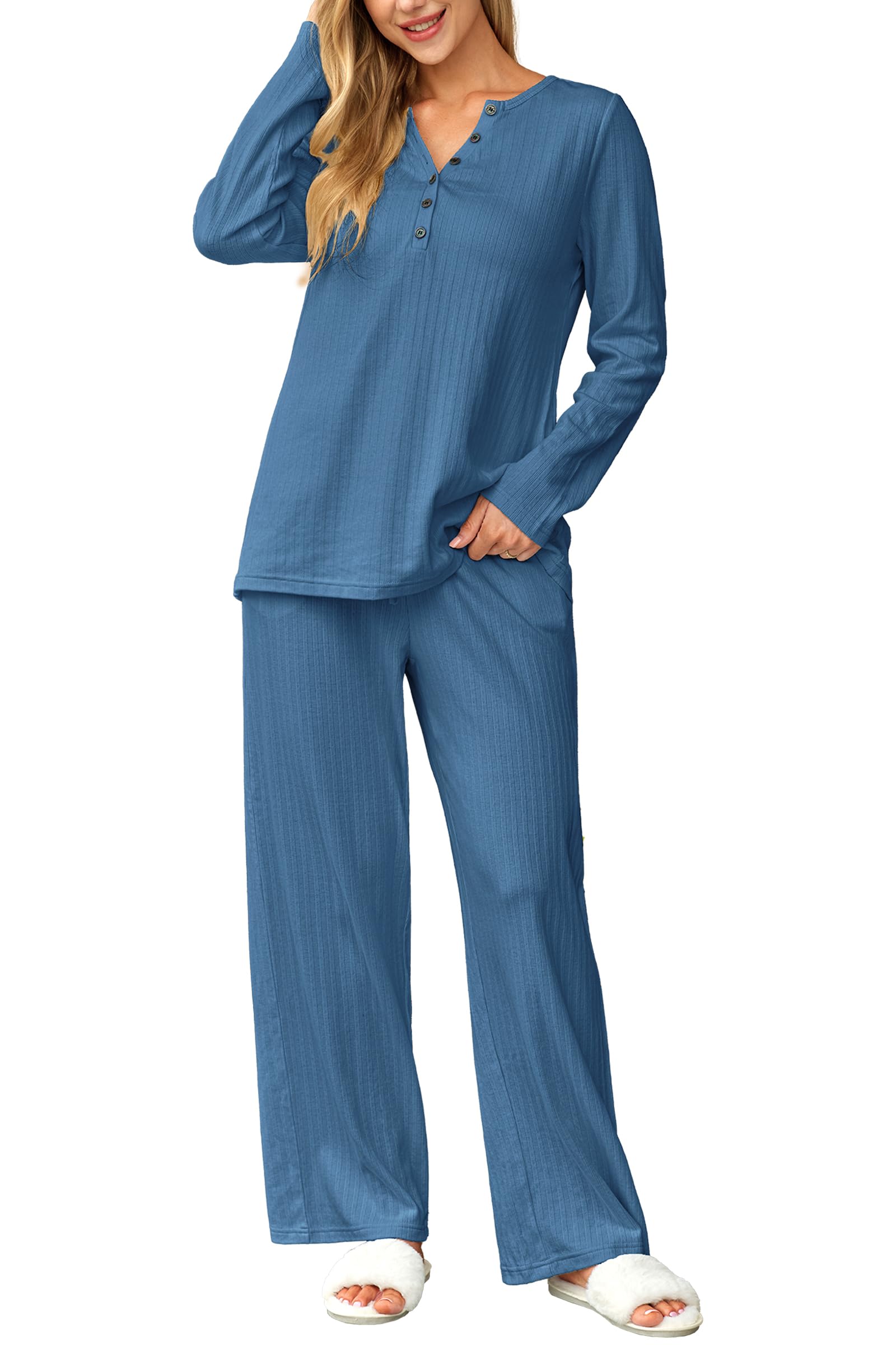 ouges 100% Cotton Womens Maternity Nursing Pajamas Sets 2 Piece Pregnancy Delivery Postpartum Lounge Pjs with Pockets-picture-23