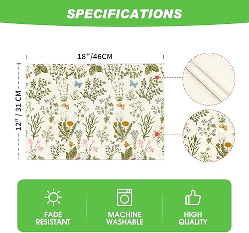 Miniatura 6 de Artoid Mode Wildflowers - Juego de 4 manteles individuales florales de primavera, 12 x 18 pulgadas, manteles individuales de verano con mariposas