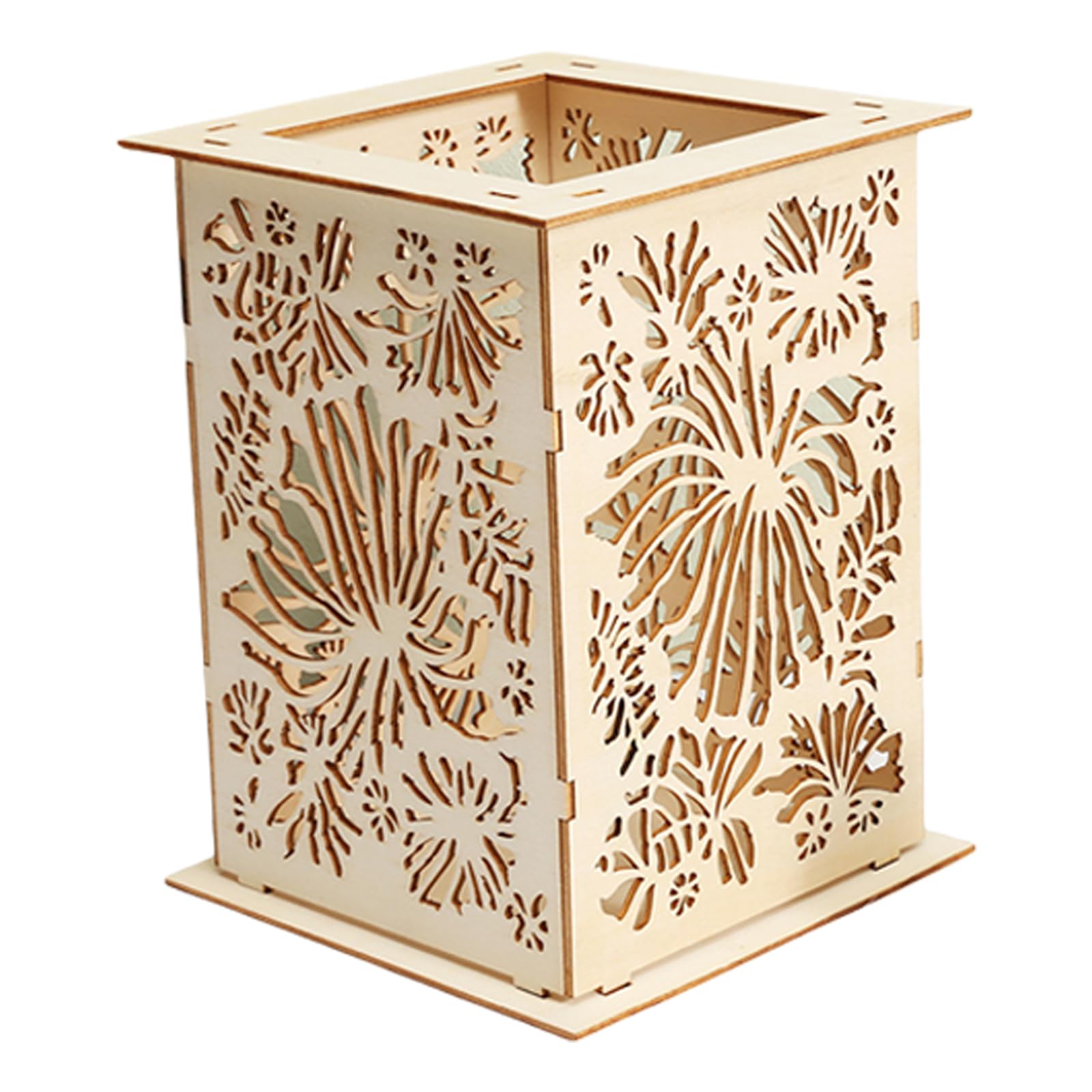 Jazuaiao Handcrafts Elegant Wood Hollow Out Holder with Intricate Carved Designs for Home Decors and Ambients Lighting Wood Holder