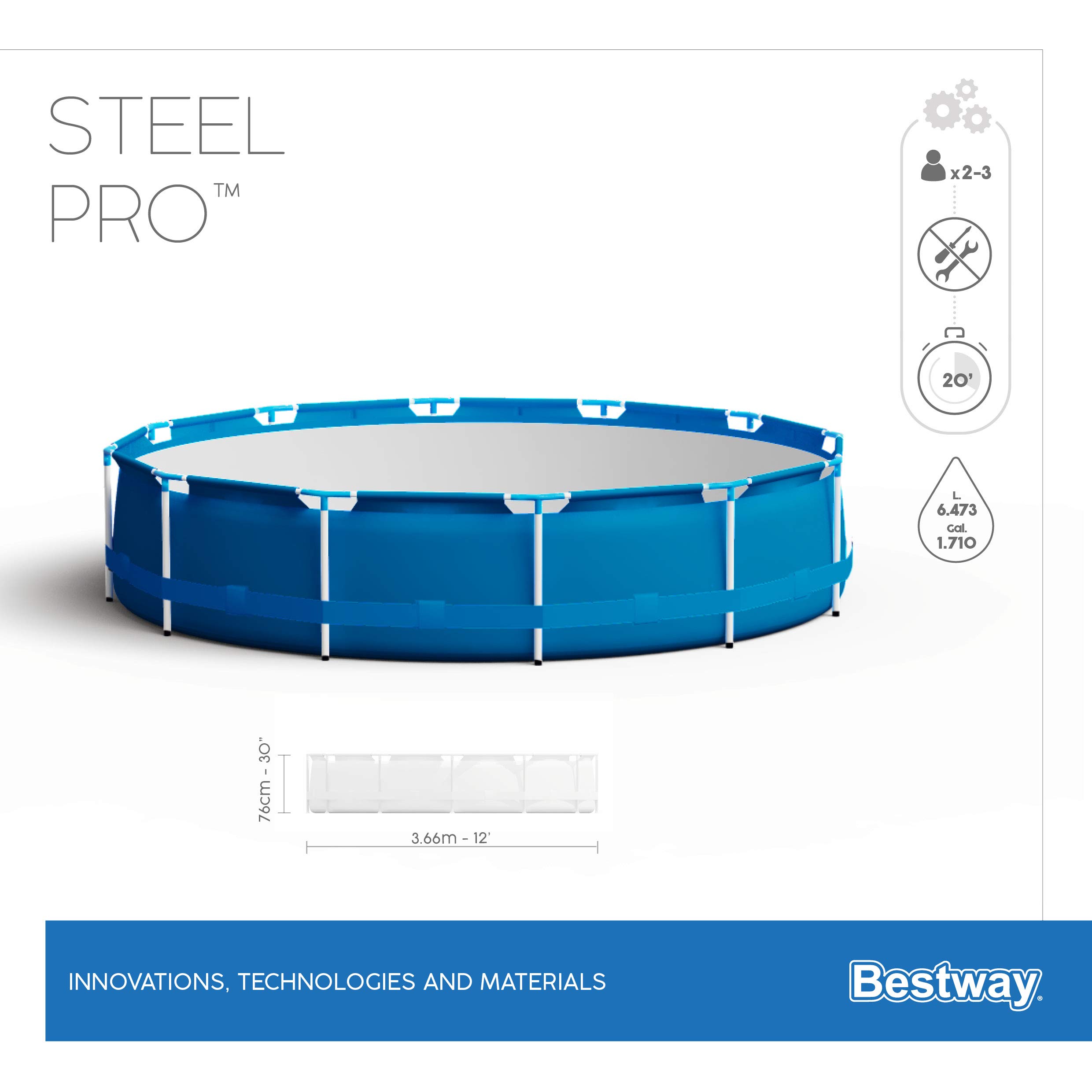 Bestway Steel Pro Frame zestaw basenowy z pompą filtrującą Ø 366 x 76 cm, niebieski, okrągły